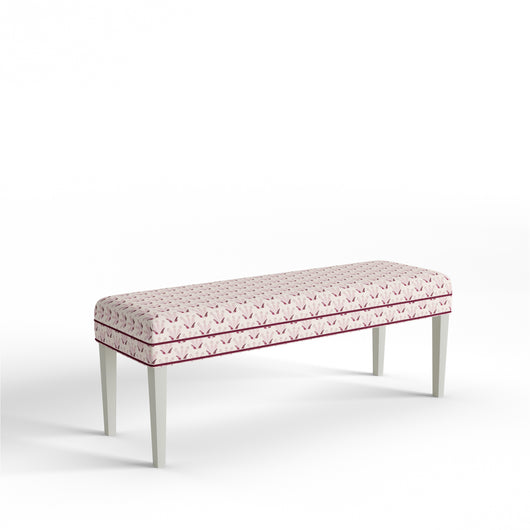 Serena Pink bench with sleek tapered legs and custom printed linen fabric for versatile, stylish home decor by Pepper Home.