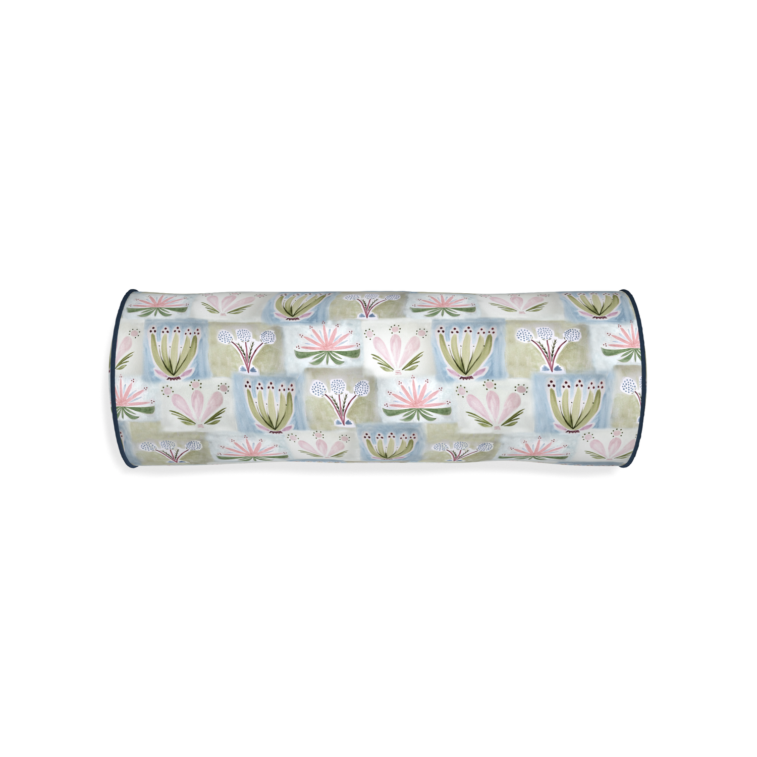 Bolster harper custom hand-painted floralpillow with c piping on white background
