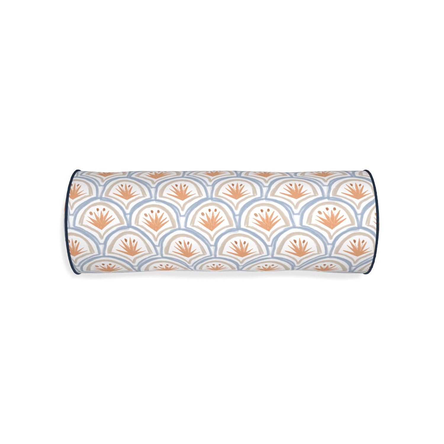 Bolster thatcher apricot custom art deco palm patternpillow with c piping on white background