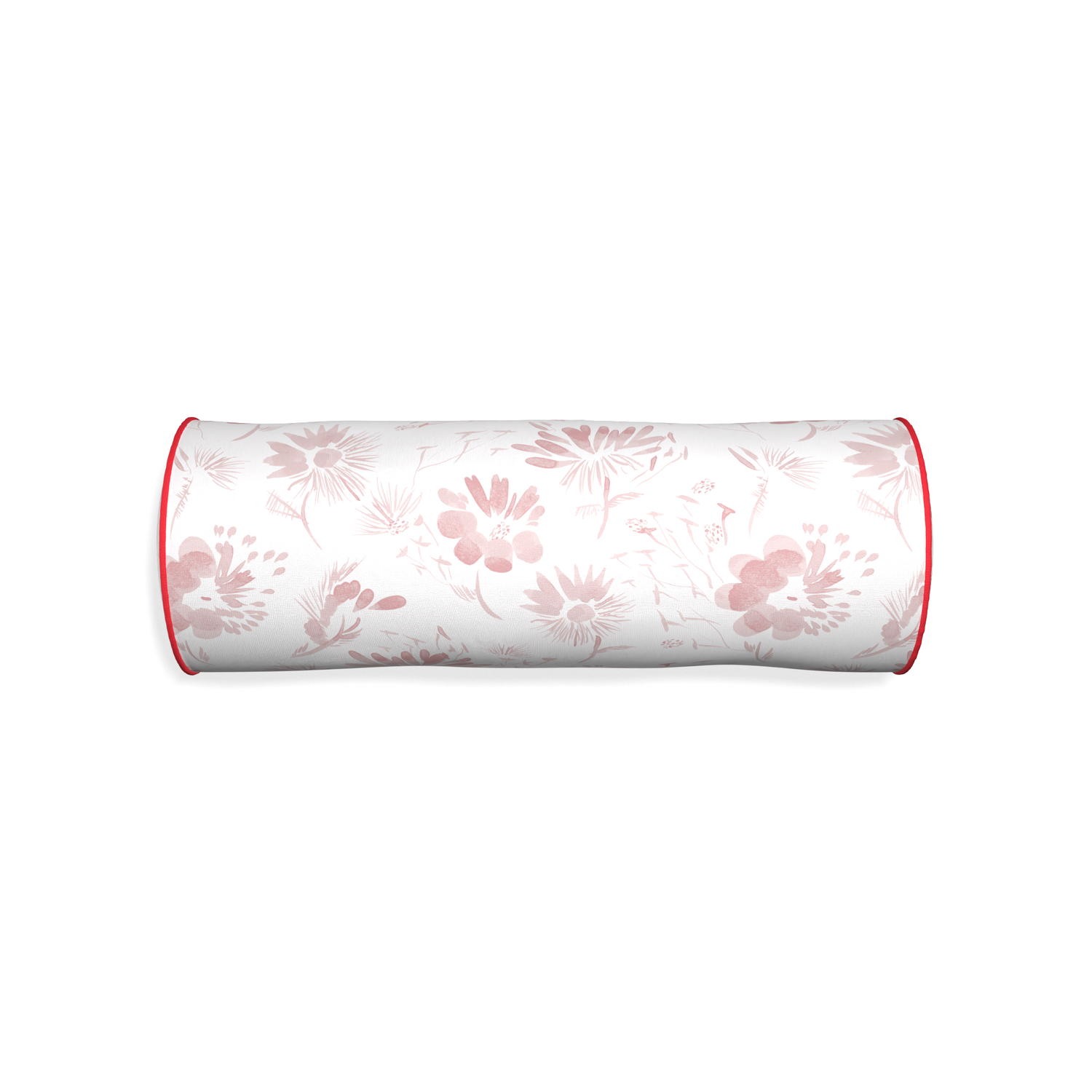 Bolster blake custom pink floralpillow with cherry piping on white background