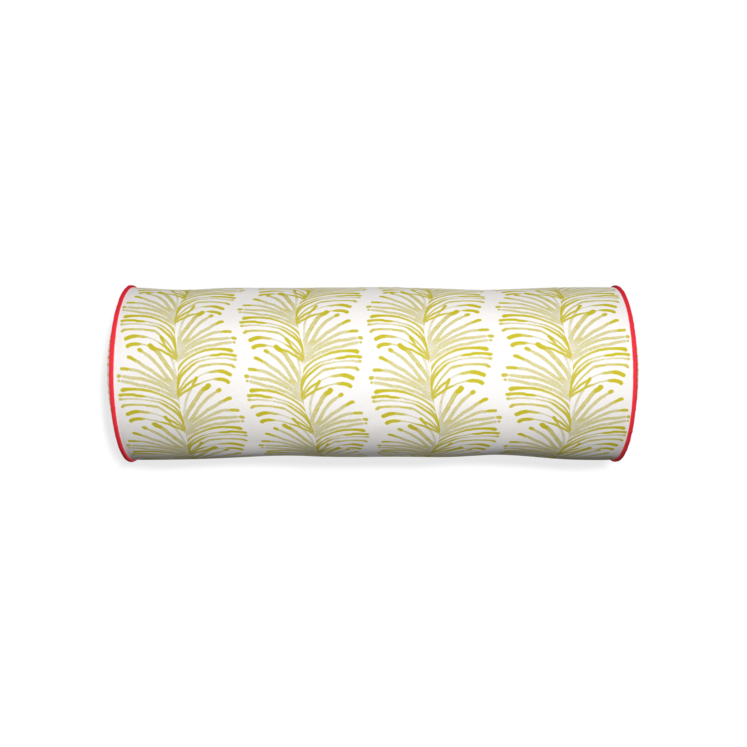 Bolster emma chartreuse custom yellow stripe chartreusepillow with cherry piping on white background