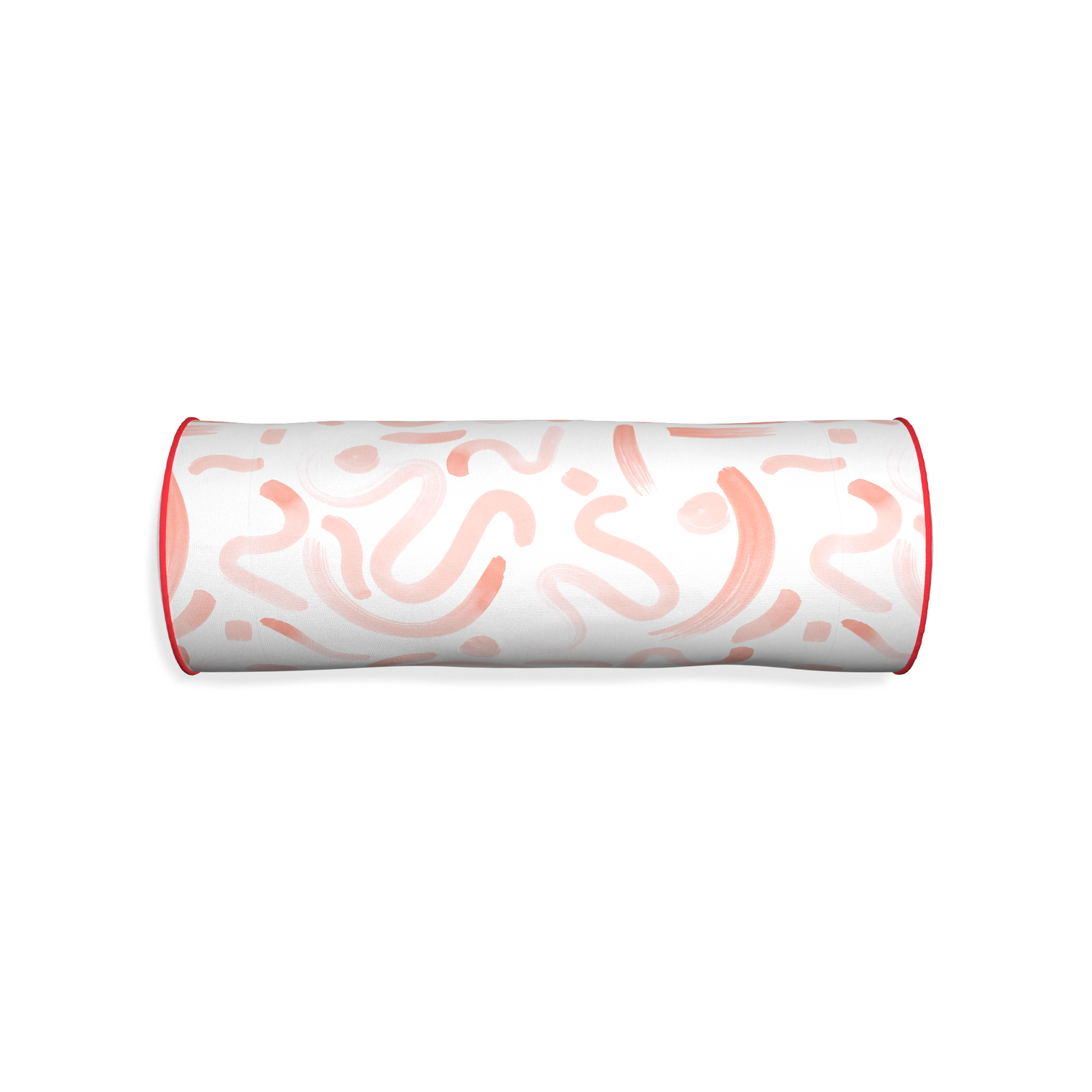 Bolster hockney pink custom pink graphicpillow with cherry piping on white background