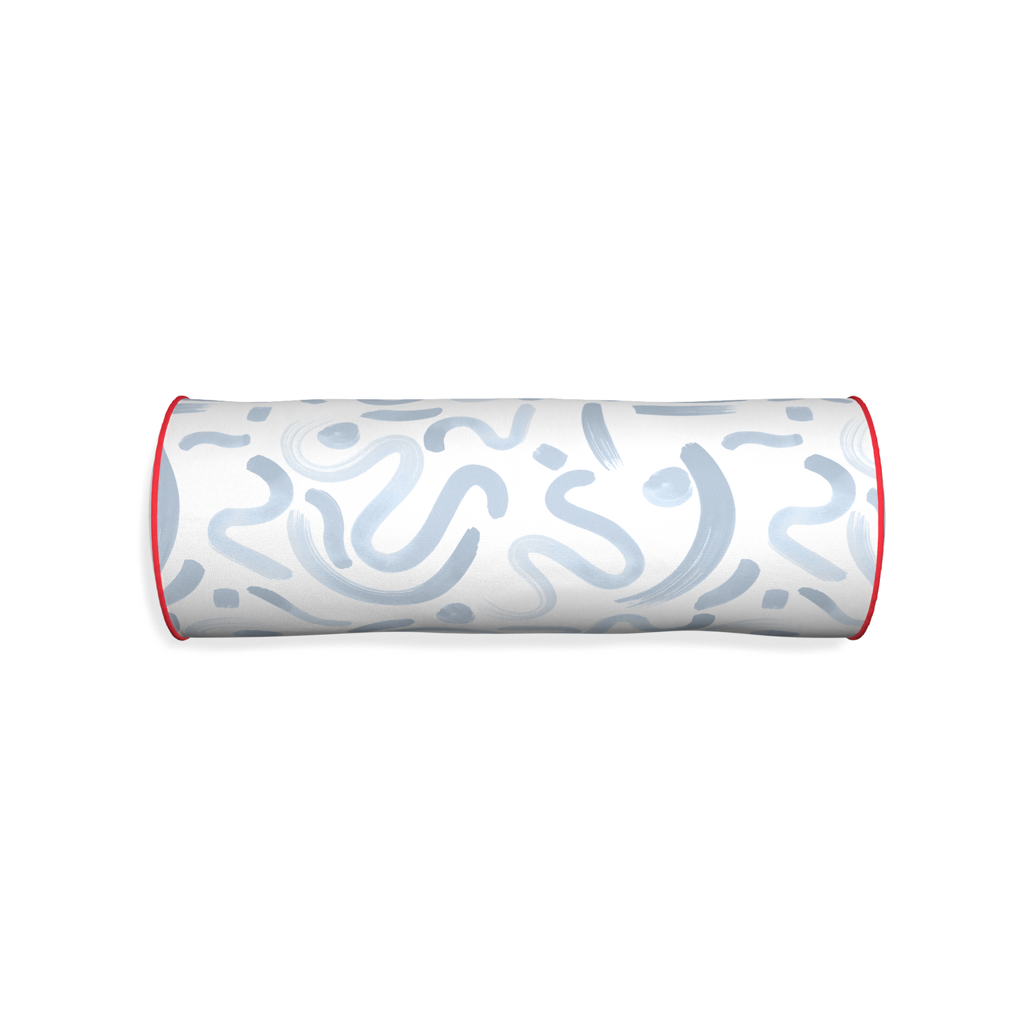 Bolster hockney sky custom abstract sky bluepillow with cherry piping on white background