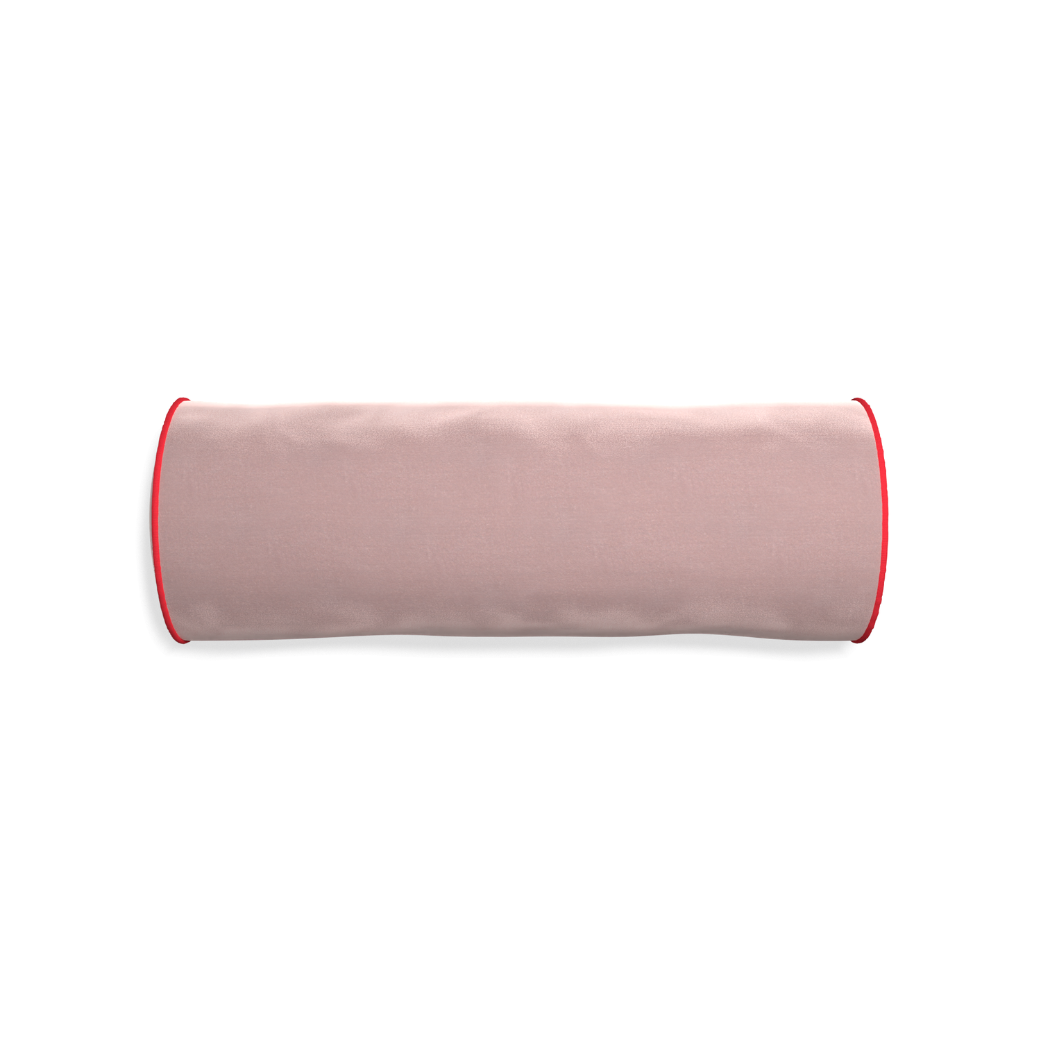 Bolster mauve velvet custom pillow with cherry piping on white background