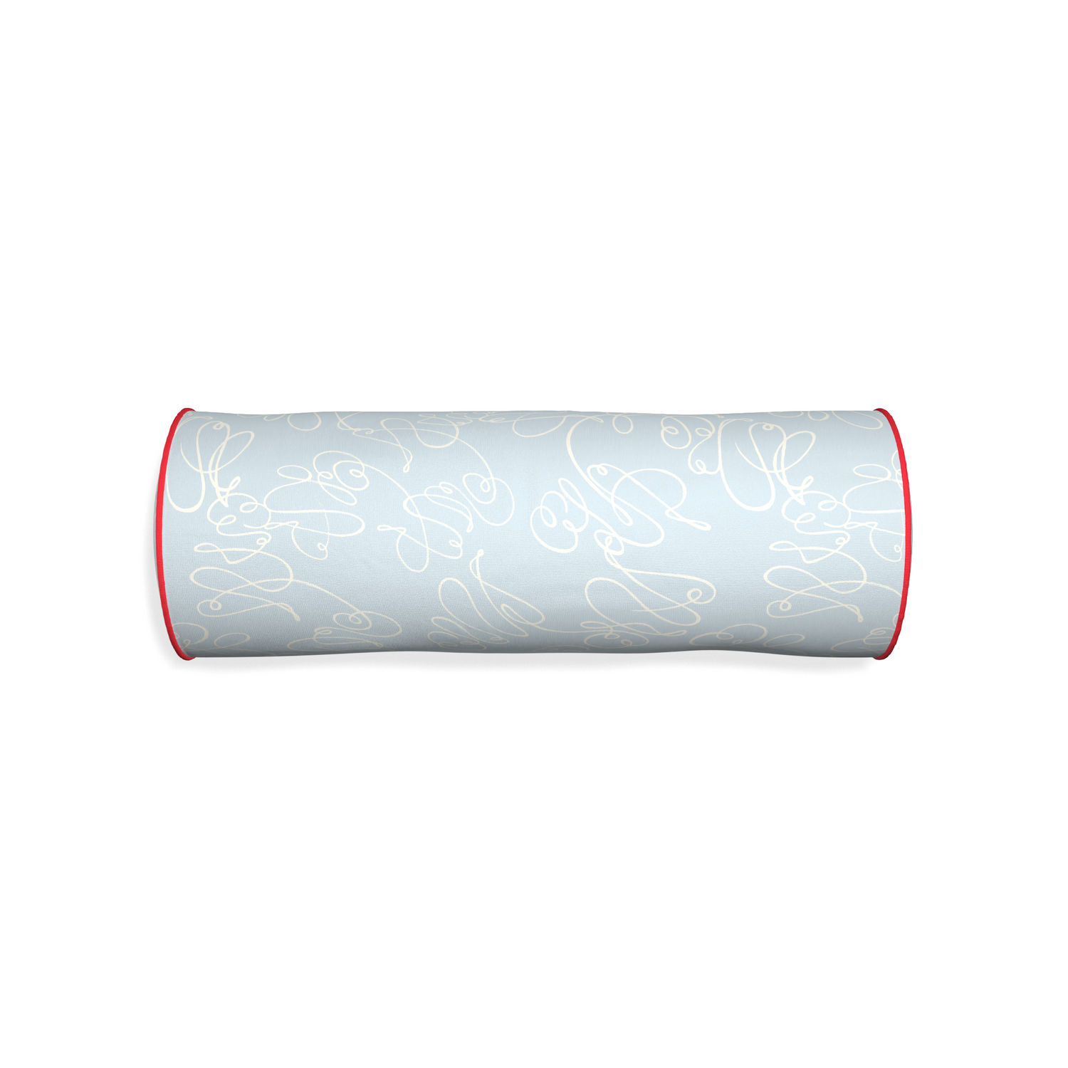Bolster mirabella custom pillow with cherry piping on white background