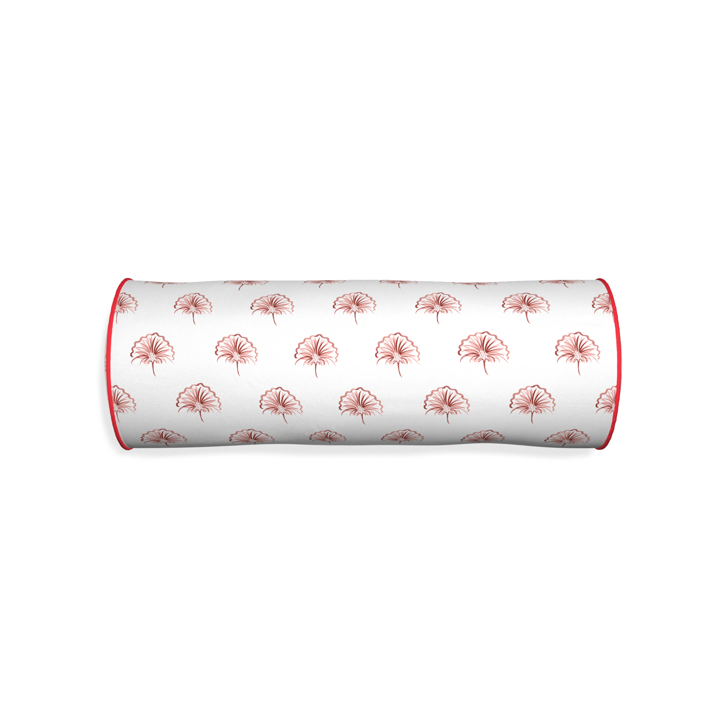 Bolster penelope rose custom pillow with cherry piping on white background
