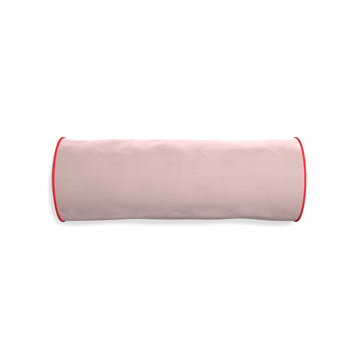Bolster rose velvet custom pillow with cherry piping on white background