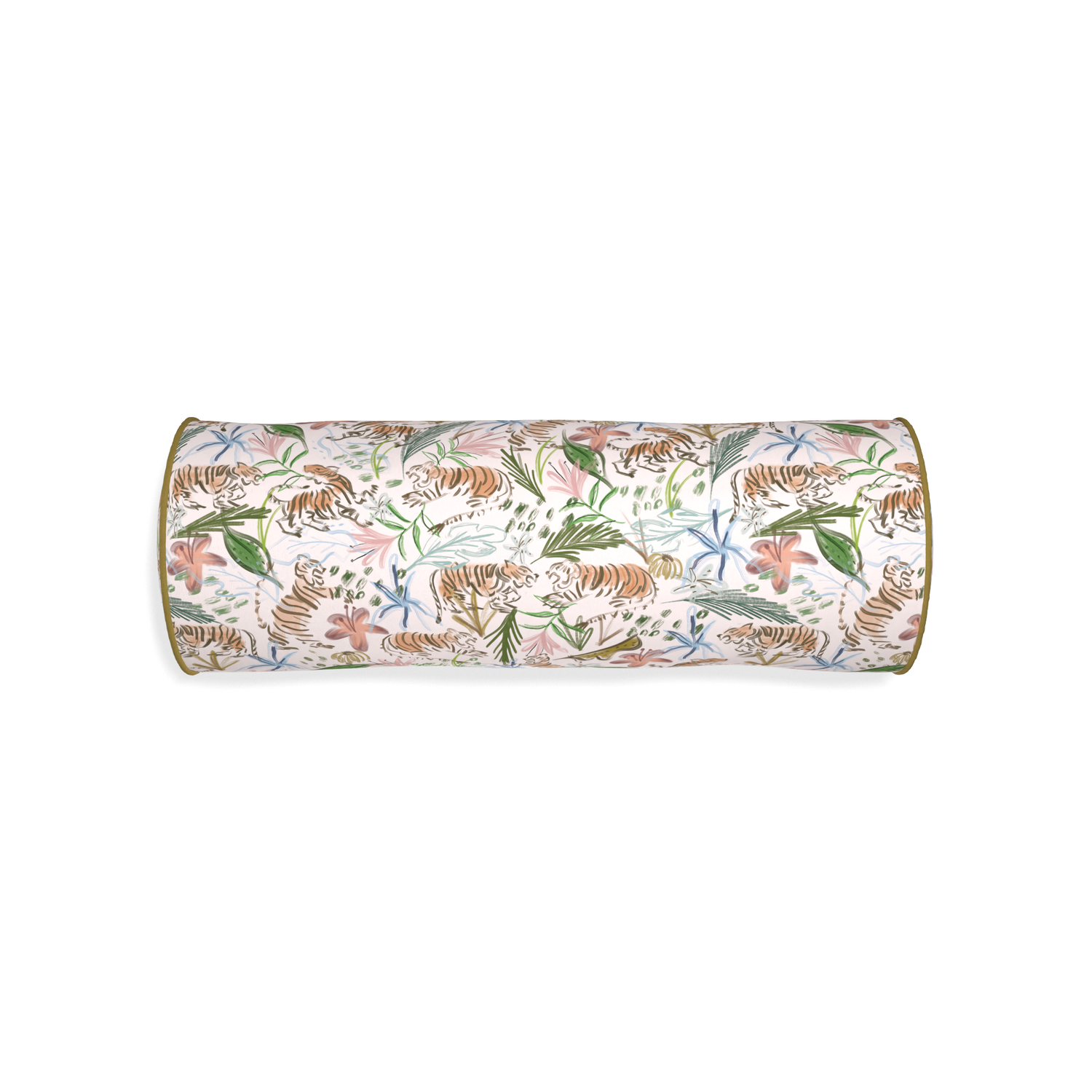 Bolster frida pink custom pink chinoiserie tigerpillow with c piping on white background