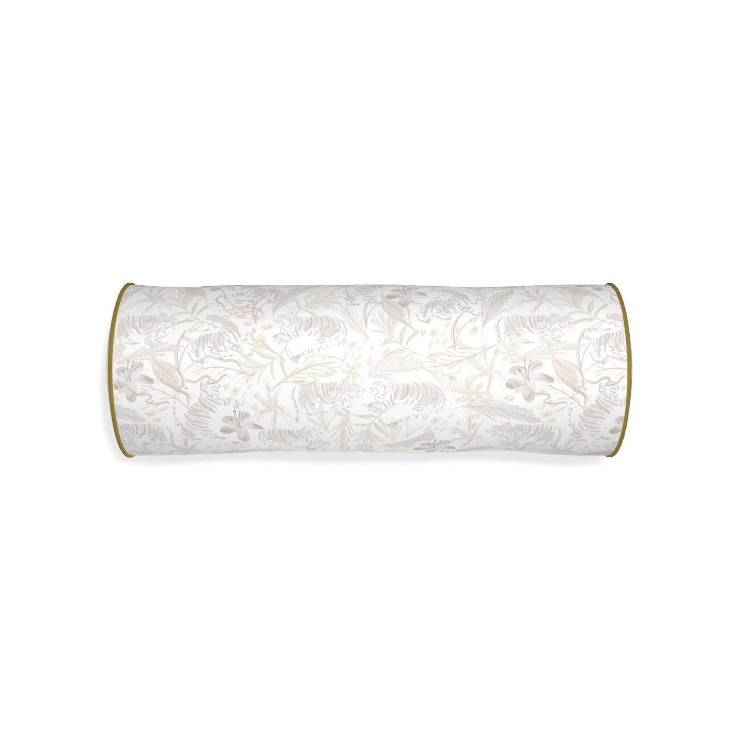 Bolster frida sand custom beige chinoiserie tigerpillow with c piping on white background