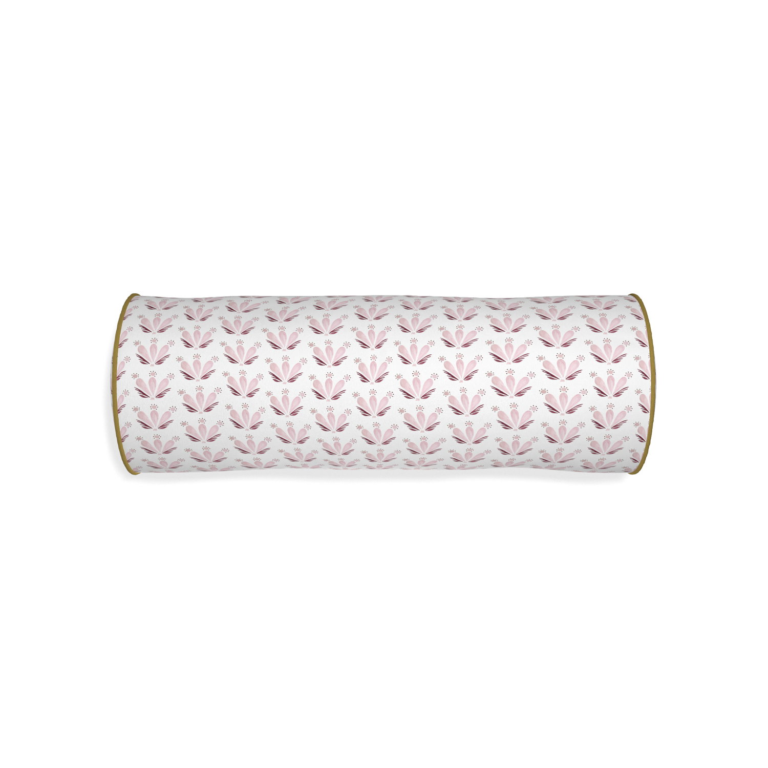 Bolster serena pink custom pink & burgundy drop repeat floralpillow with c piping on white background