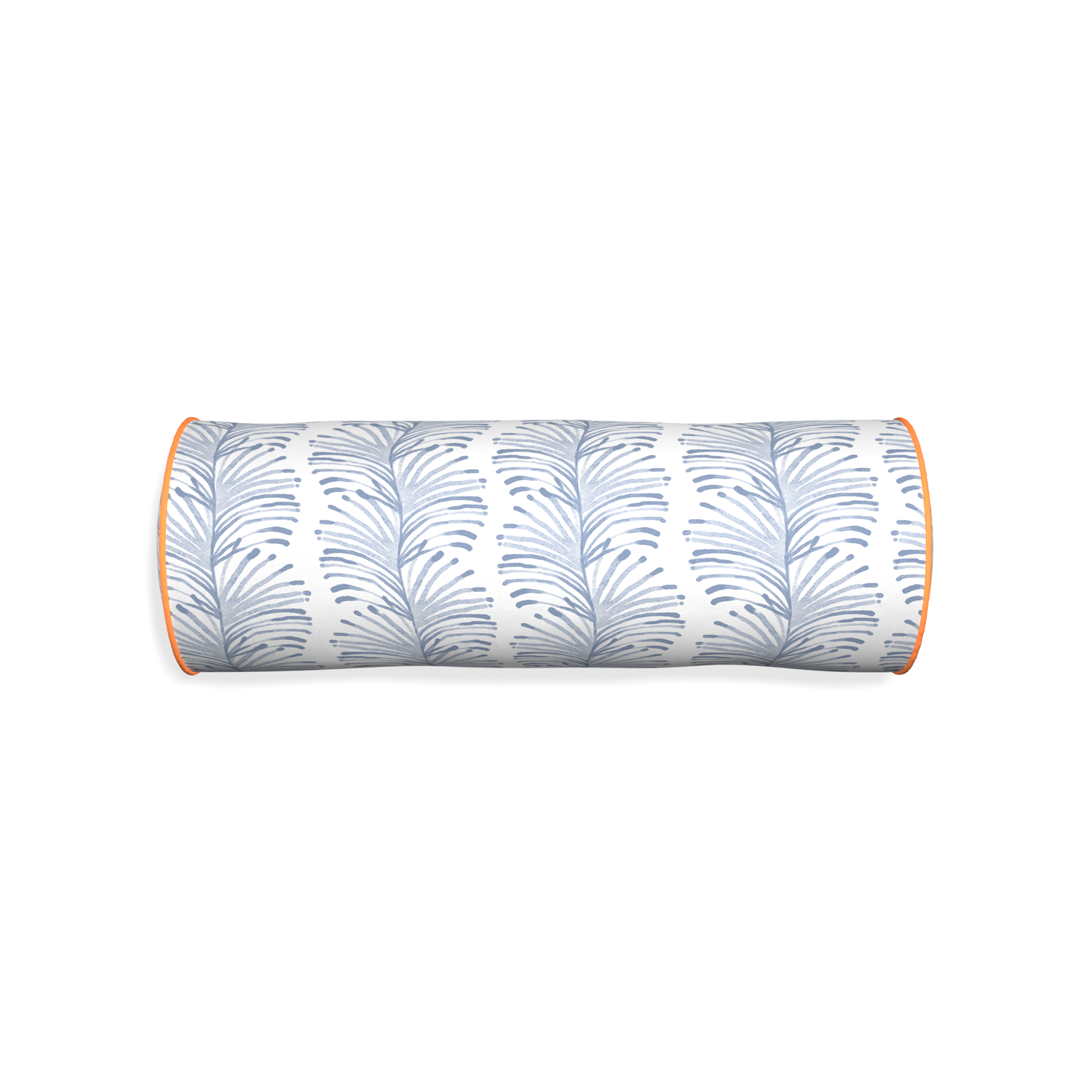 Bolster emma sky custom sky blue botanical stripepillow with clementine piping on white background