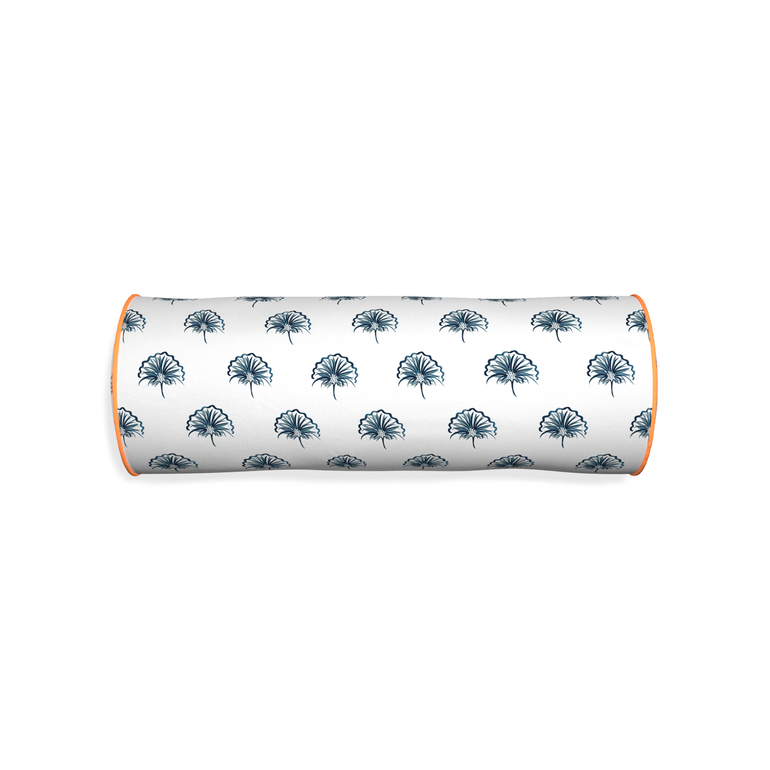 Bolster penelope midnight custom floral navypillow with clementine piping on white background