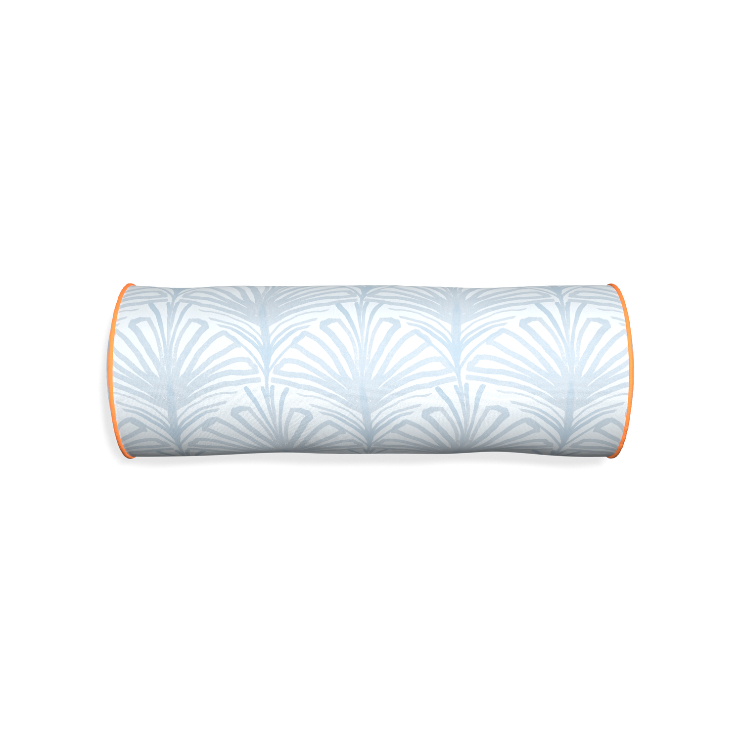 Bolster suzy sky custom sky blue palmpillow with clementine piping on white background