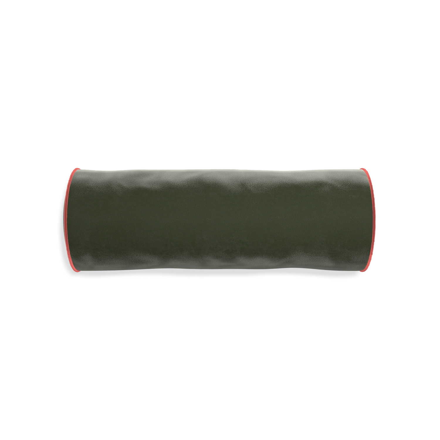 bolster fern green velvet pillow with coral piping