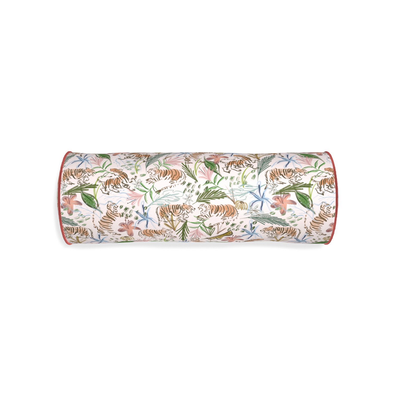 Bolster frida pink custom pillow with c piping on white background