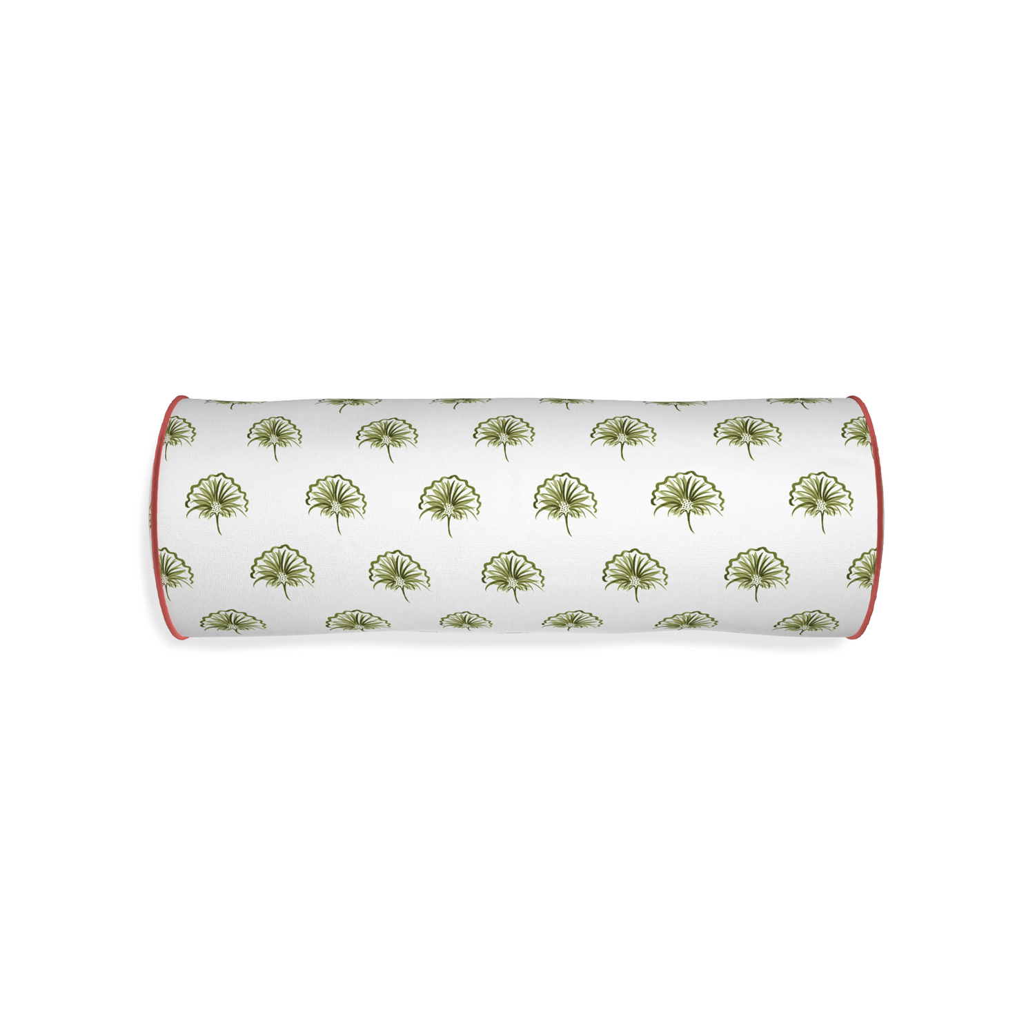 Bolster penelope moss custom green floralpillow with c piping on white background