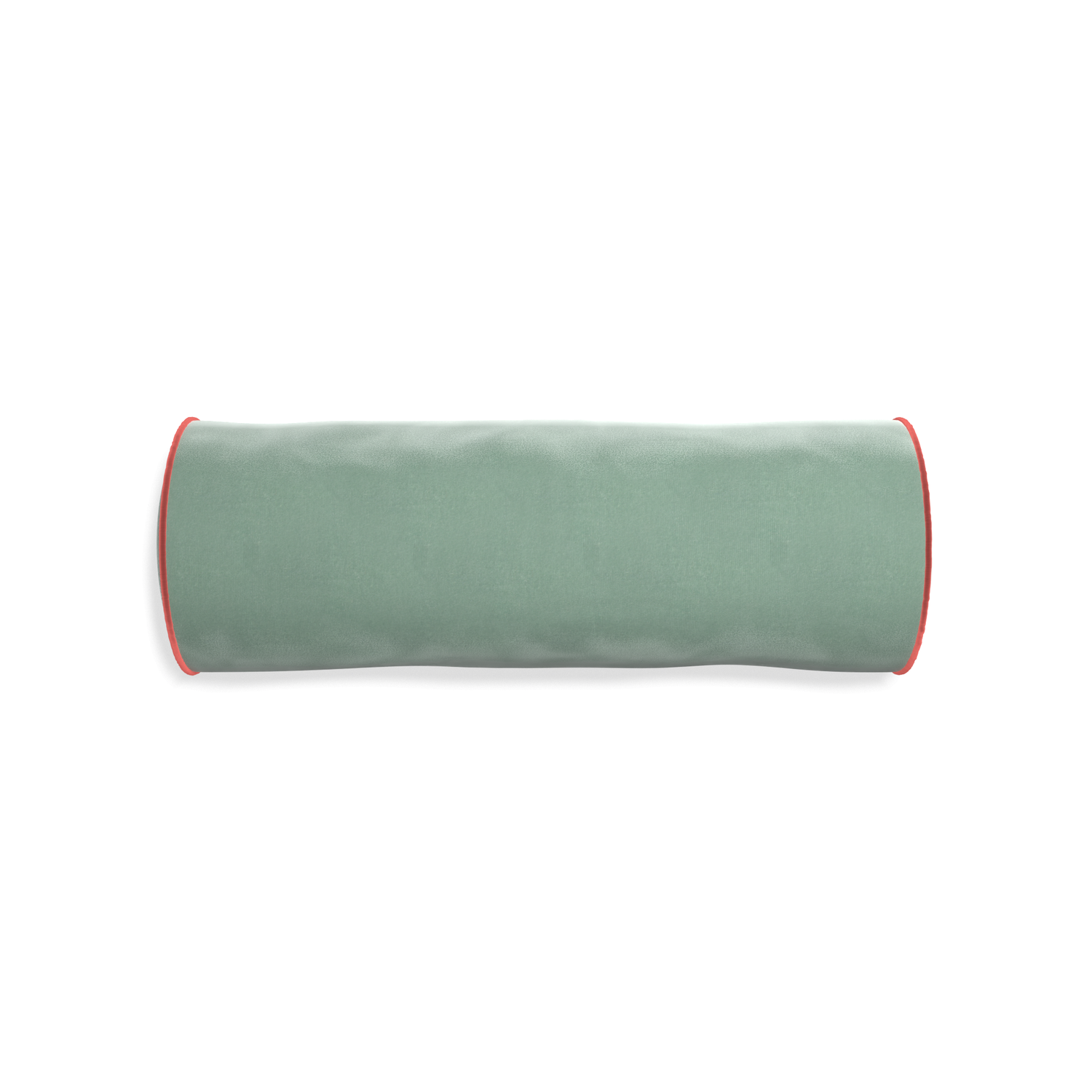 bolster blue green velvet pillow with coral piping