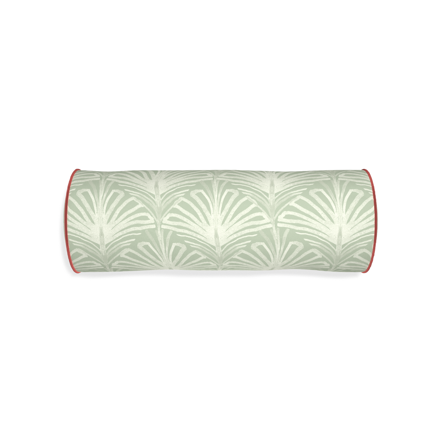 Bolster suzy sage custom sage green palmpillow with c piping on white background