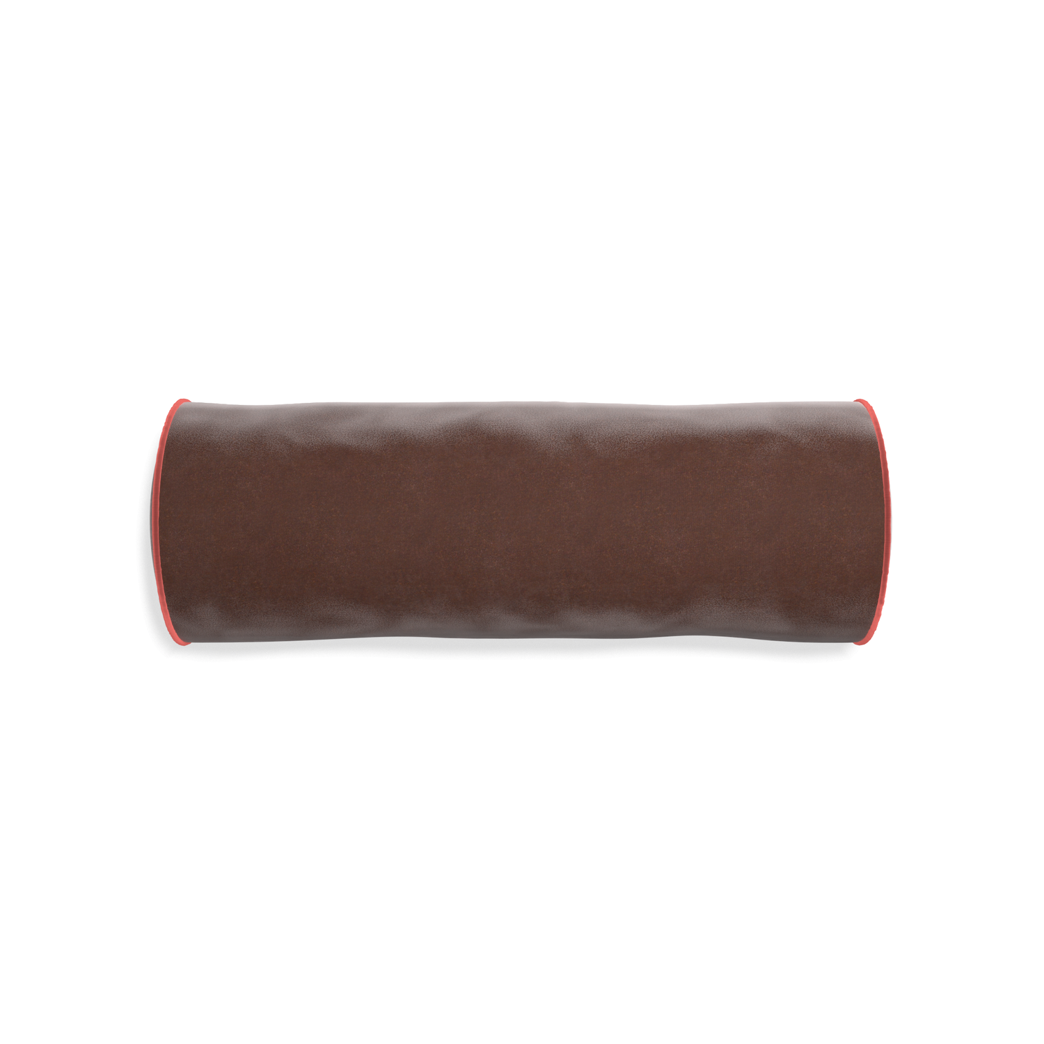 bolster brown velvet pillow with coral piping