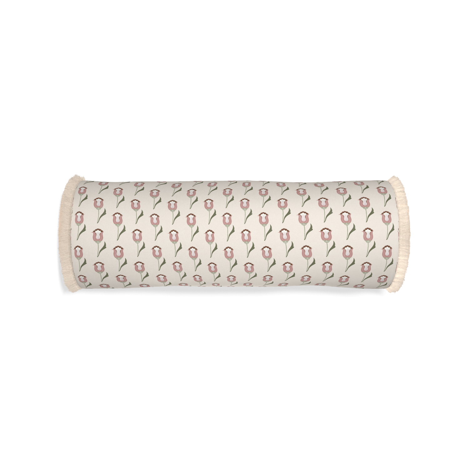 Bolster annabelle orchid custom pink tulippillow with cream fringe on white background