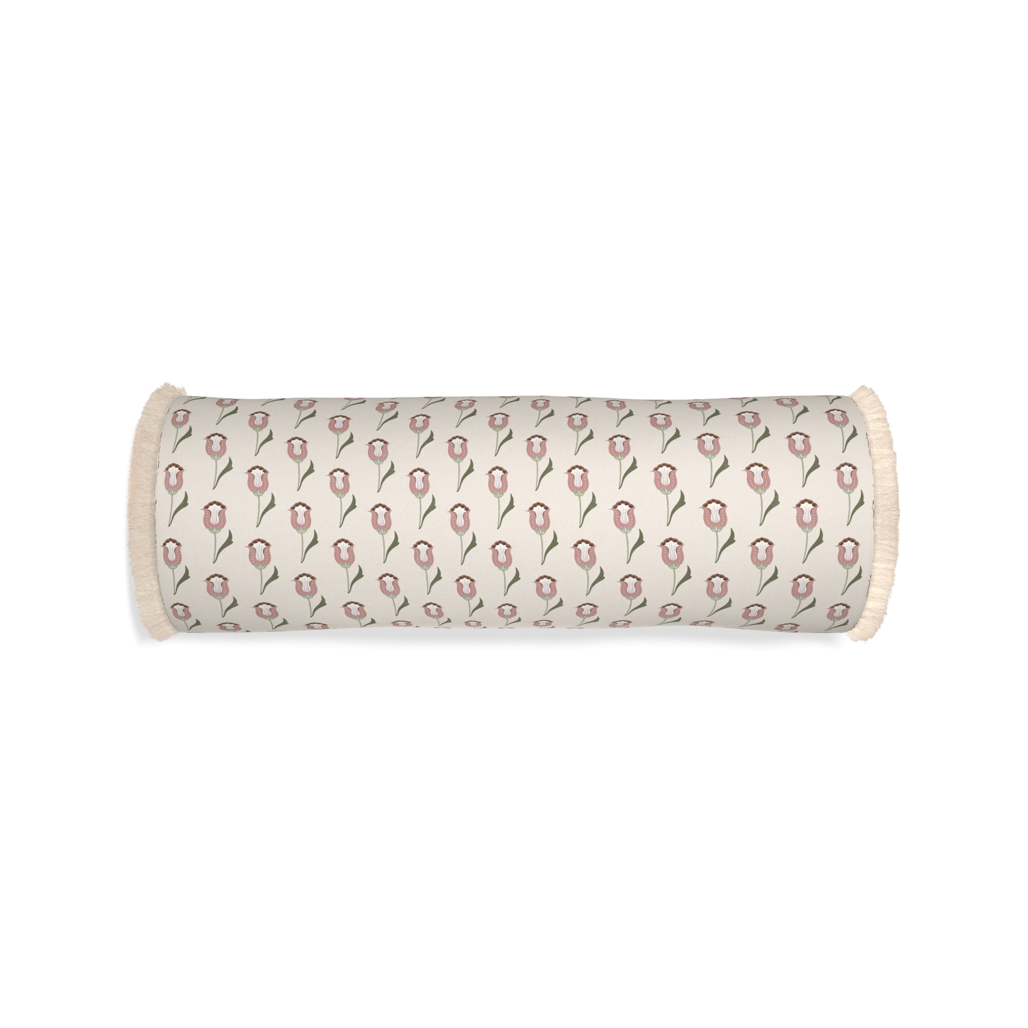 abstract floral pink bolster with cream fringe