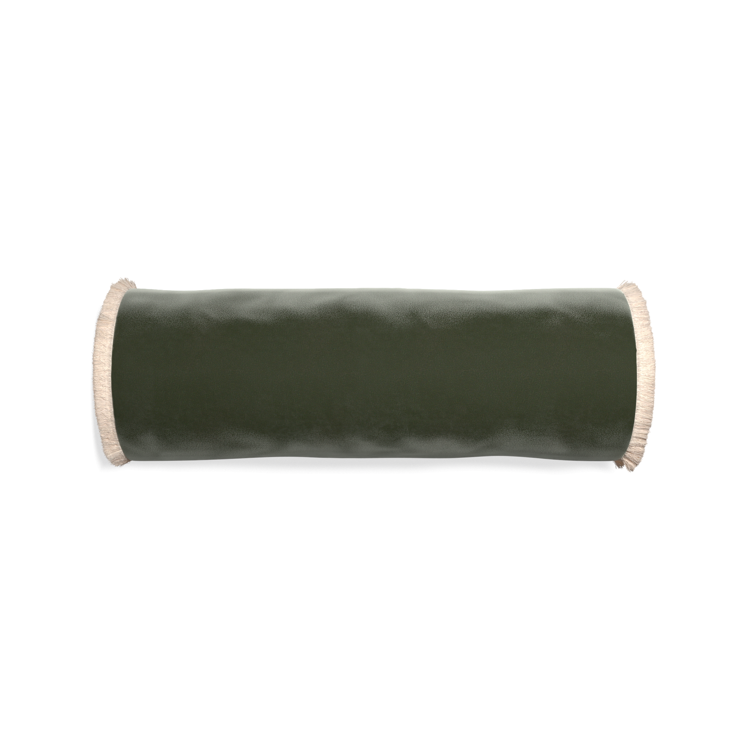bolster fern green velvet pillow with cream fringe