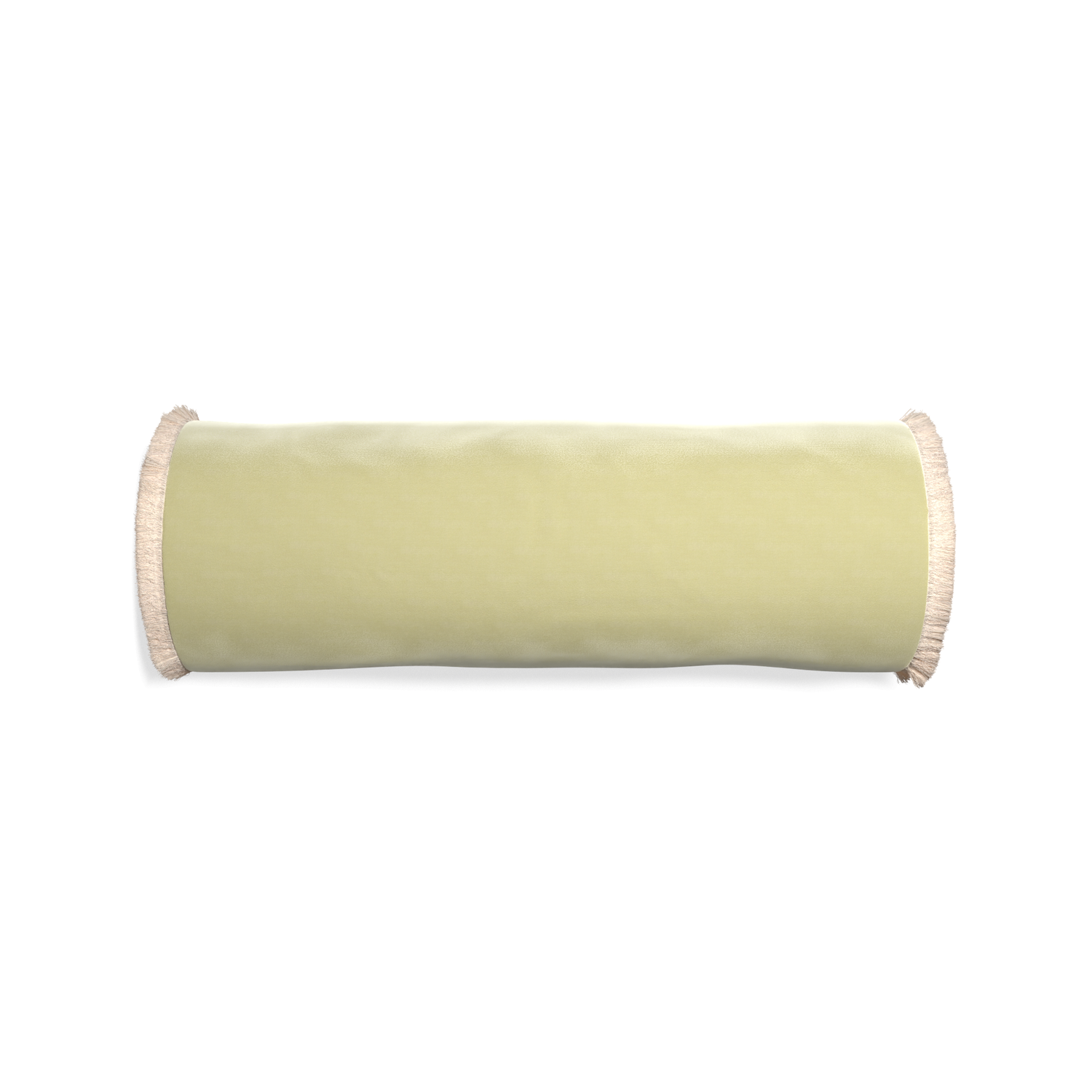 Bolster pear velvet custom pillow with cream fringe on white background