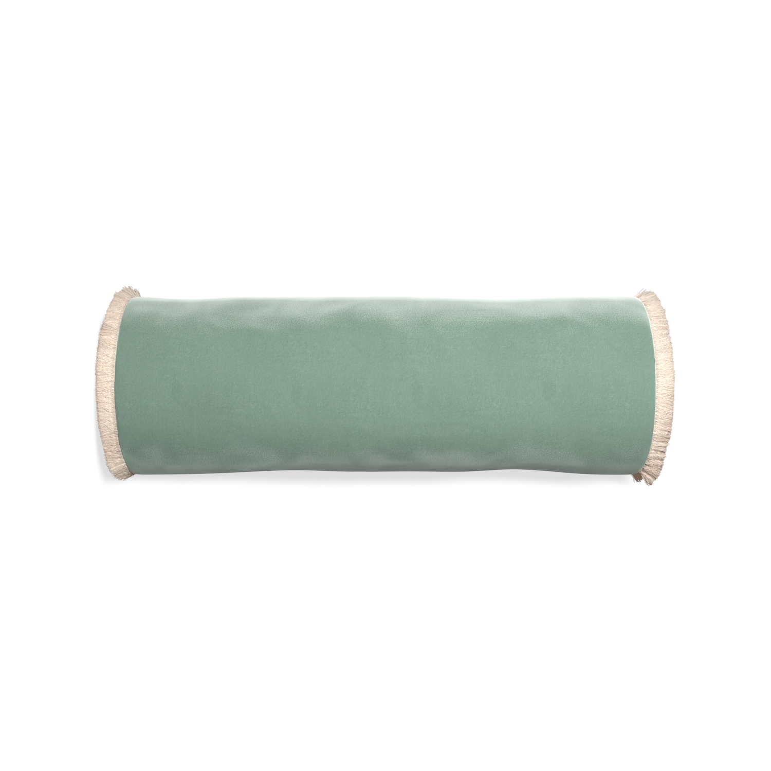 bolster blue green velvet pillow with cream fringe