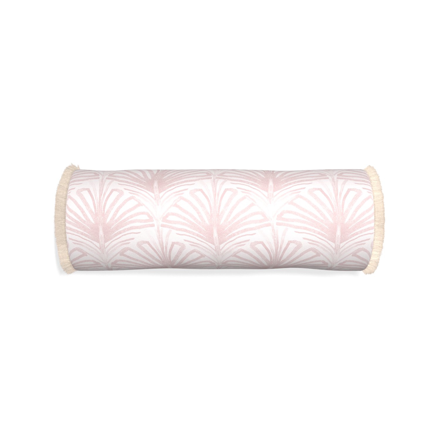 Bolster suzy rose custom rose pink palmpillow with cream fringe on white background