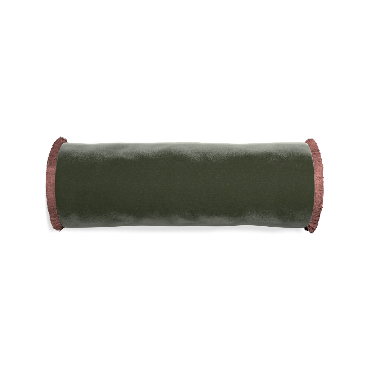 bolster fern green velvet pillow with dusty rose fringe