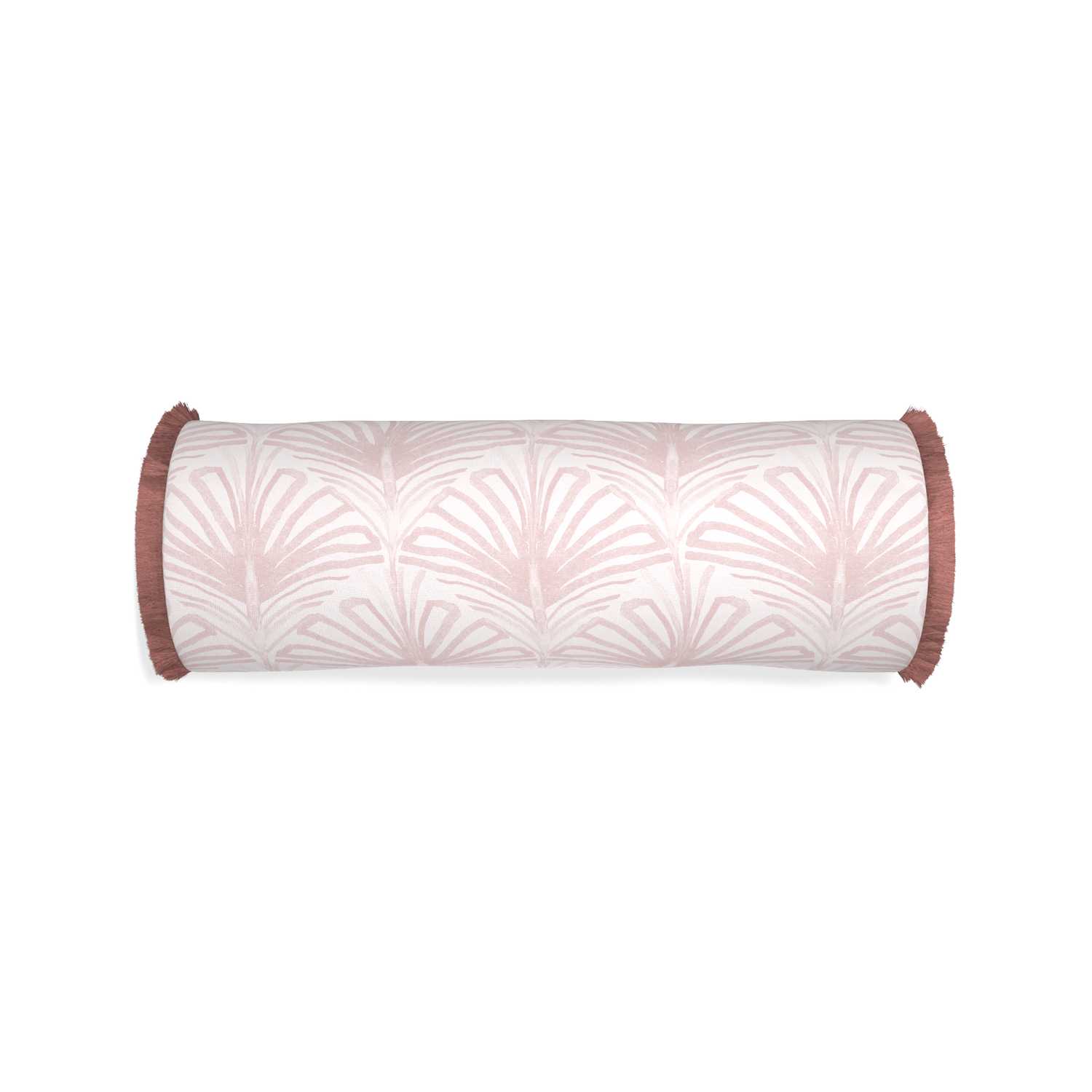Bolster suzy rose custom pillow with d fringe on white background