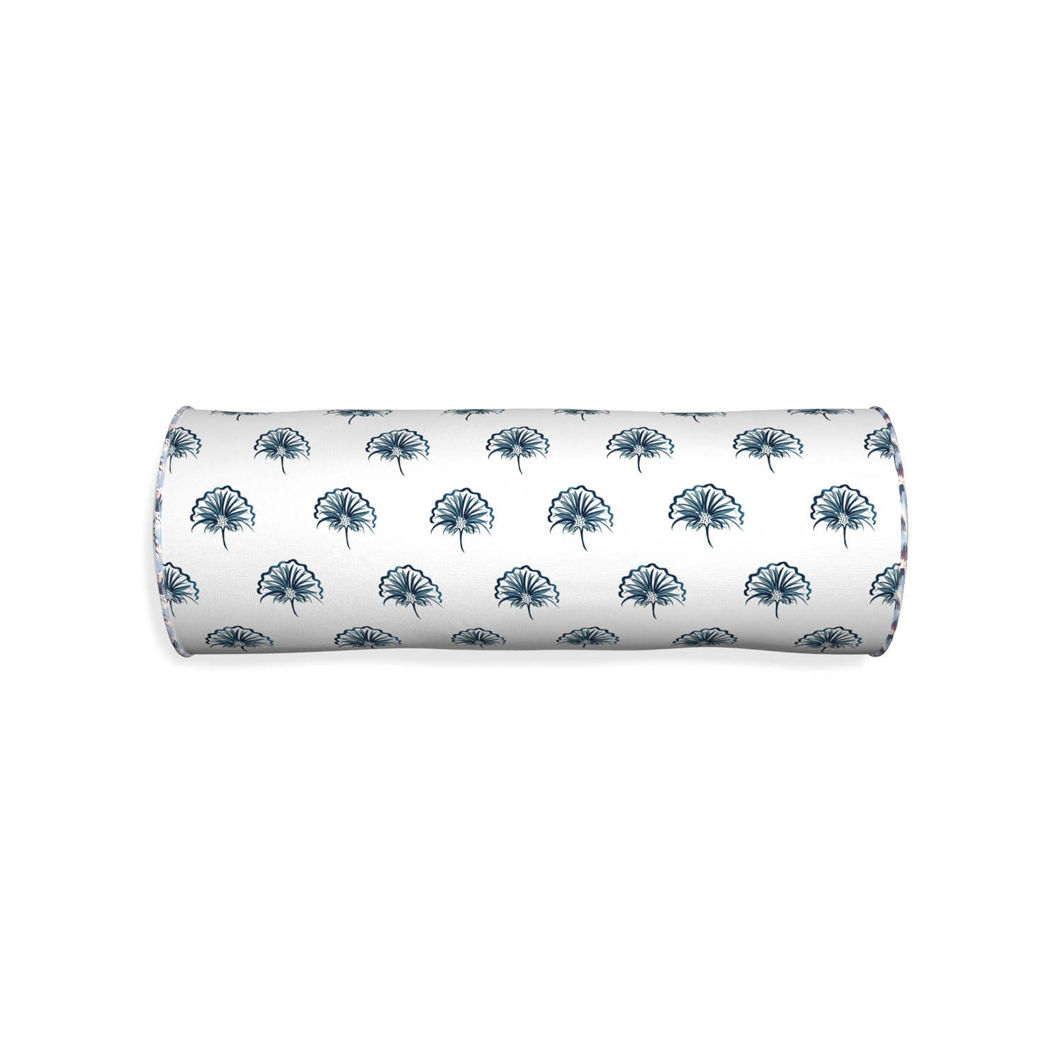Bolster penelope midnight custom floral navypillow with e piping on white background