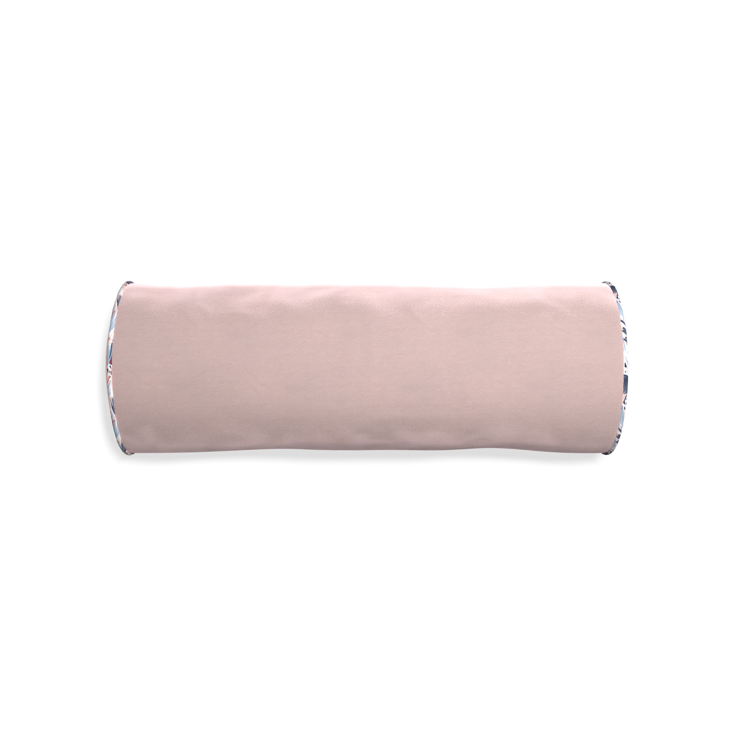 Bolster rose velvet custom pillow with e piping on white background