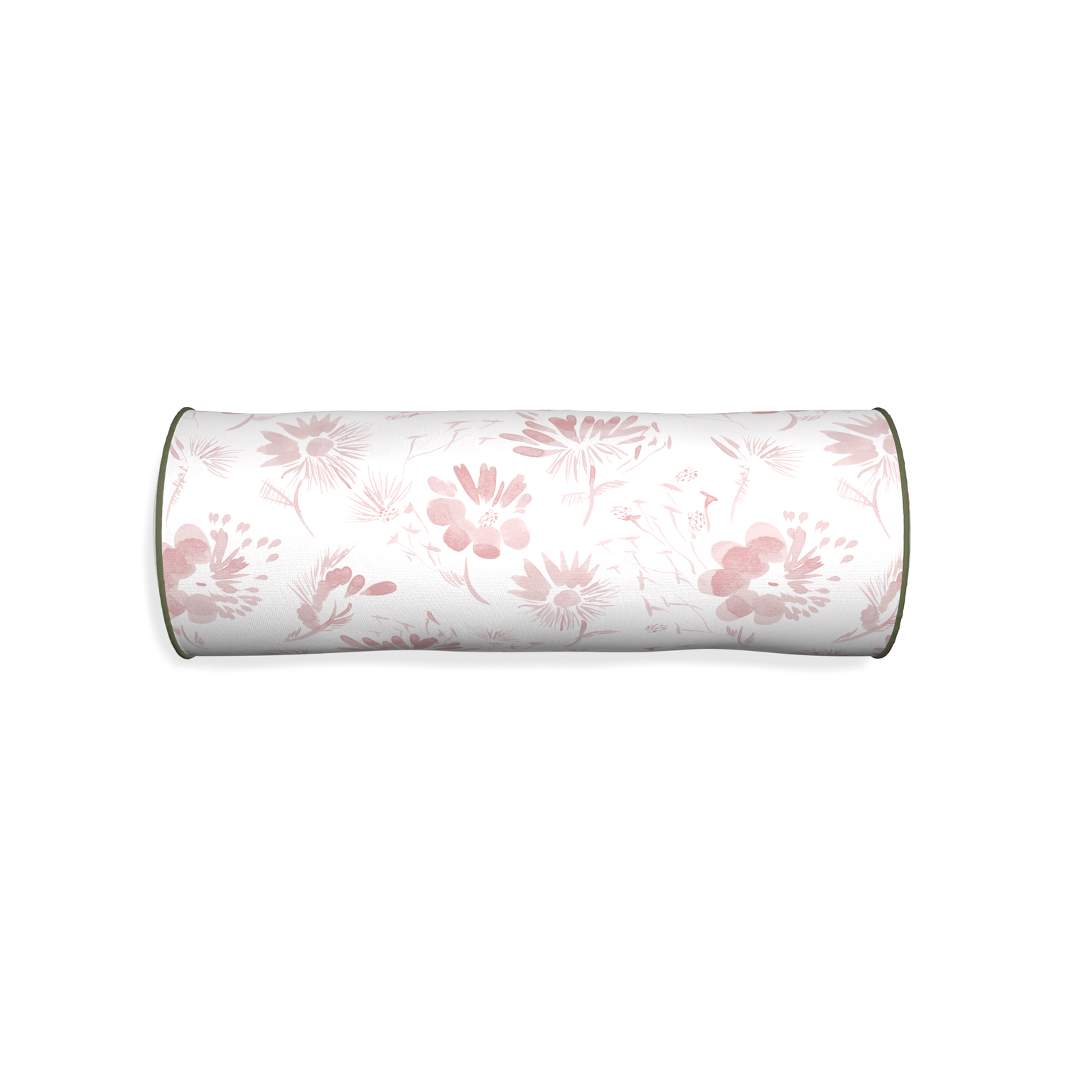 Bolster blake custom pink floralpillow with f piping on white background