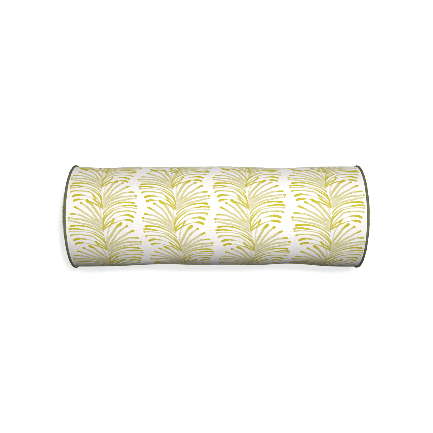 Bolster emma chartreuse custom pillow with f piping on white background