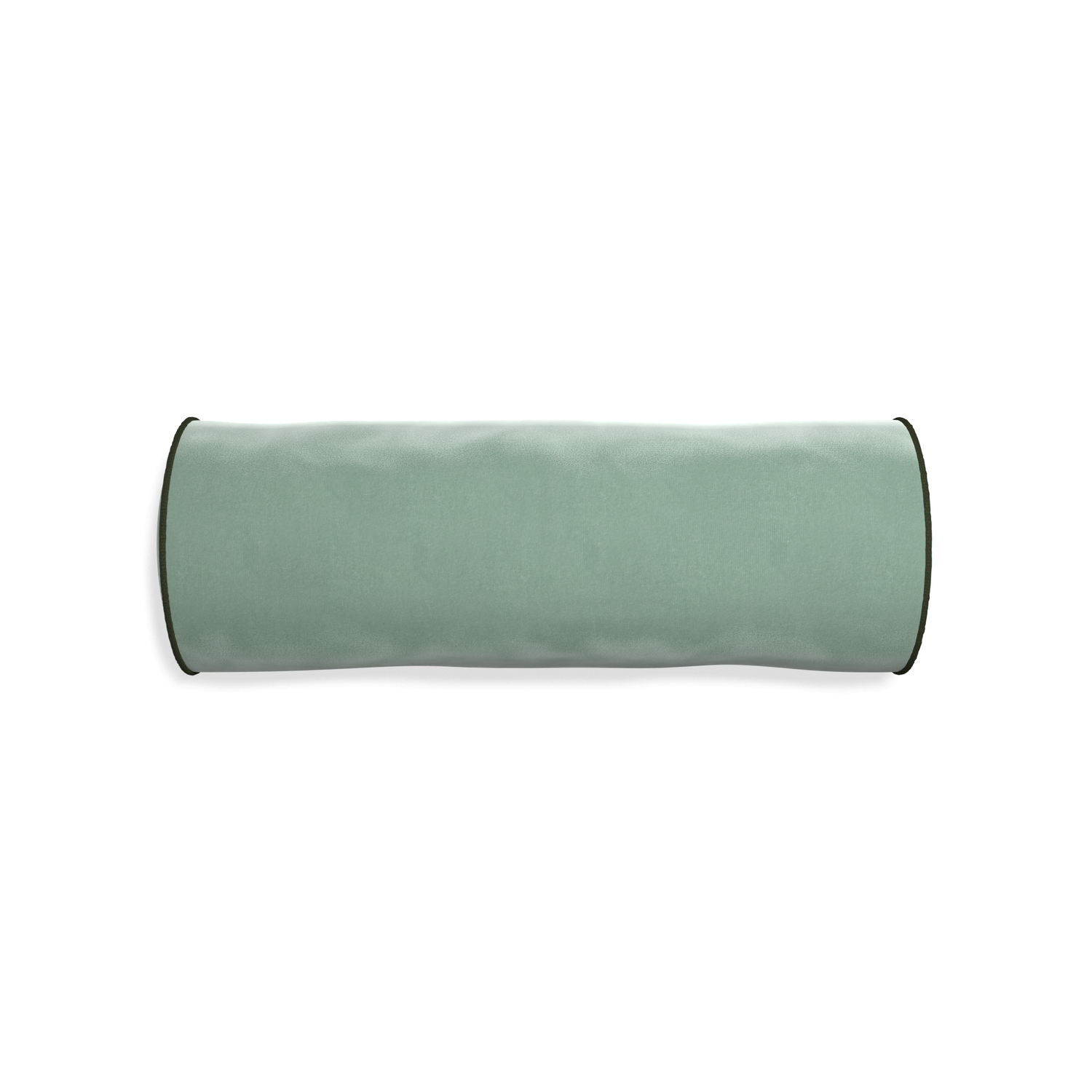 bolster blue green velvet pillow with fern green piping