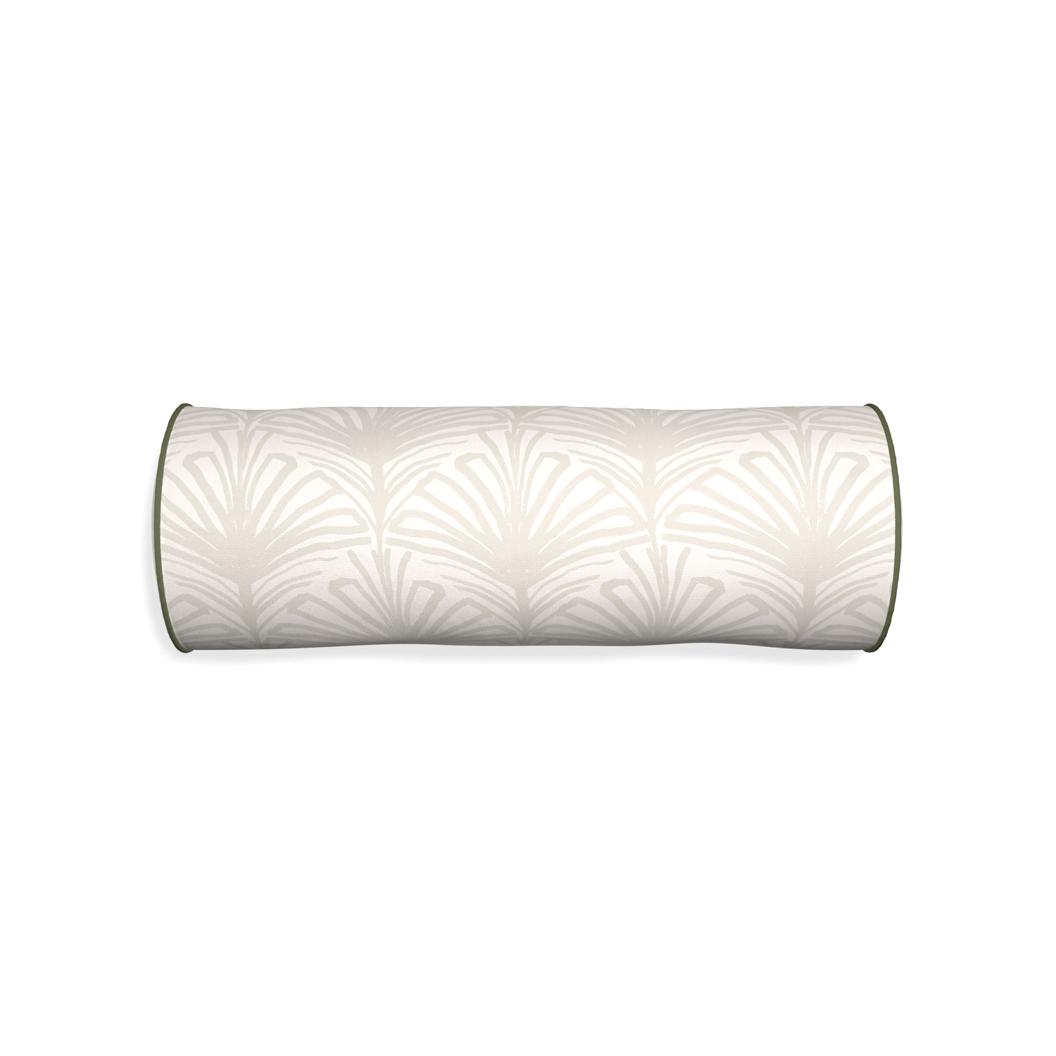 Bolster suzy sand custom beige palmpillow with f piping on white background
