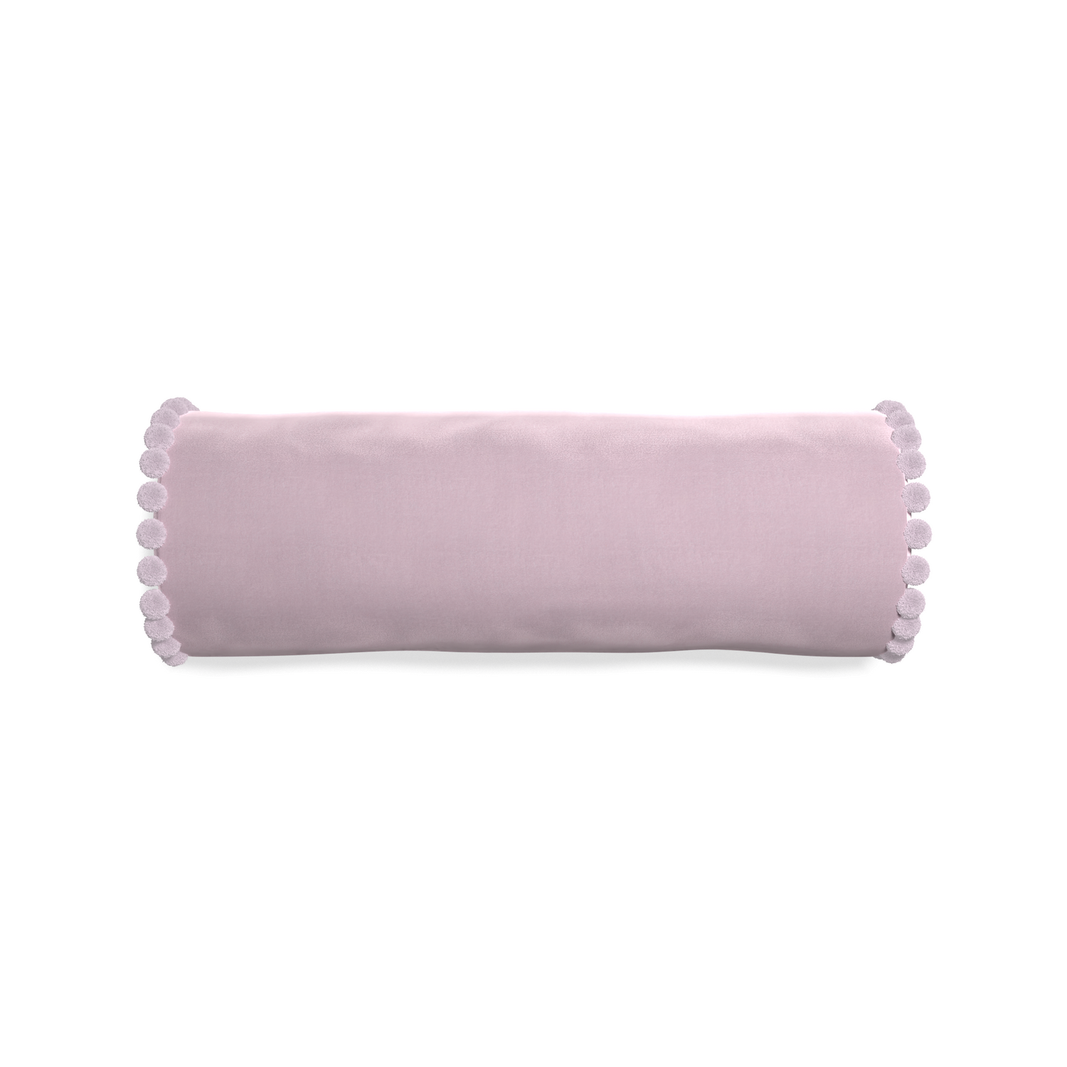 bolster lilac velvet pillow with lilac pom poms