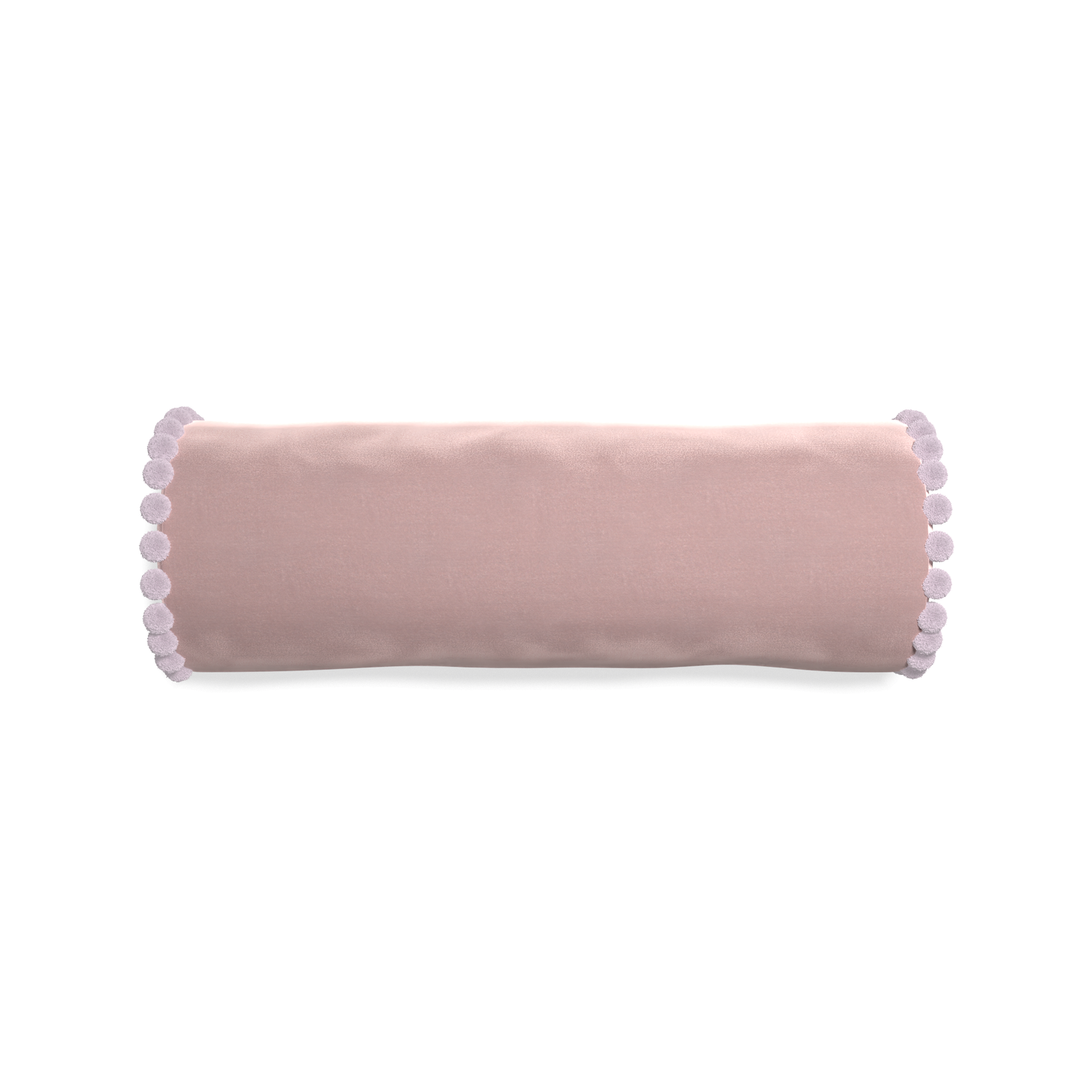 bolster mauve velvet pillow with lilac pom poms