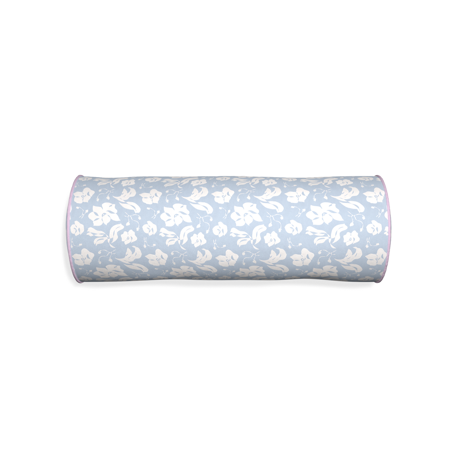 Bolster georgia custom cornflower blue floralpillow with l piping on white background