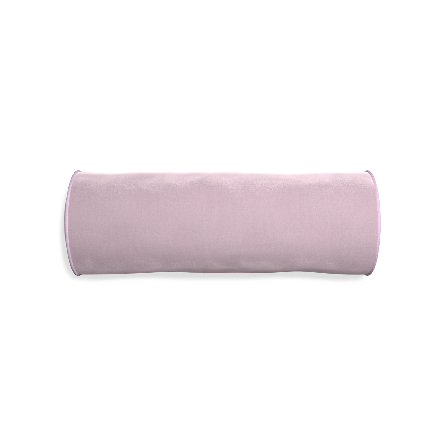 Bolster lilac velvet custom pillow with l piping on white background