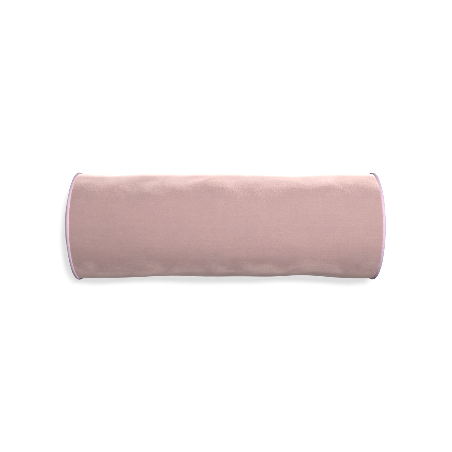 Bolster mauve velvet custom pillow with l piping on white background