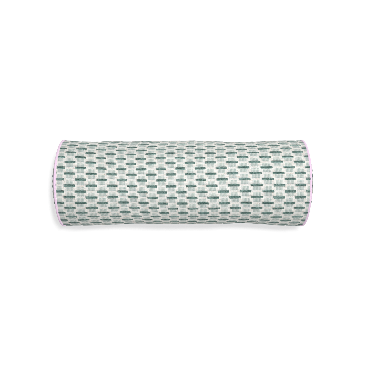 Bolster willow mint custom green geometric chenillepillow with l piping on white background