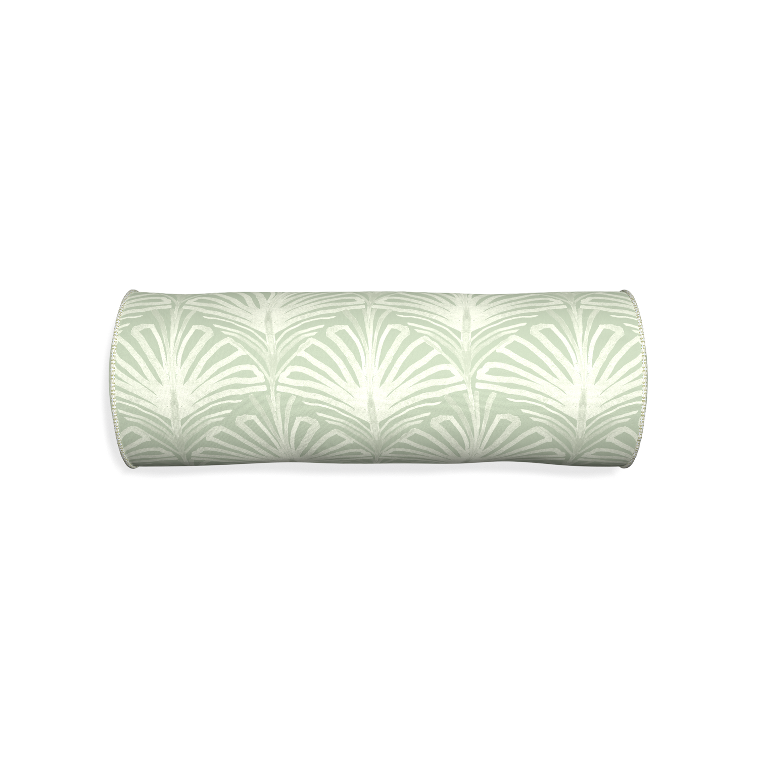 Bolster suzy sage custom sage green palmpillow with l piping on white background