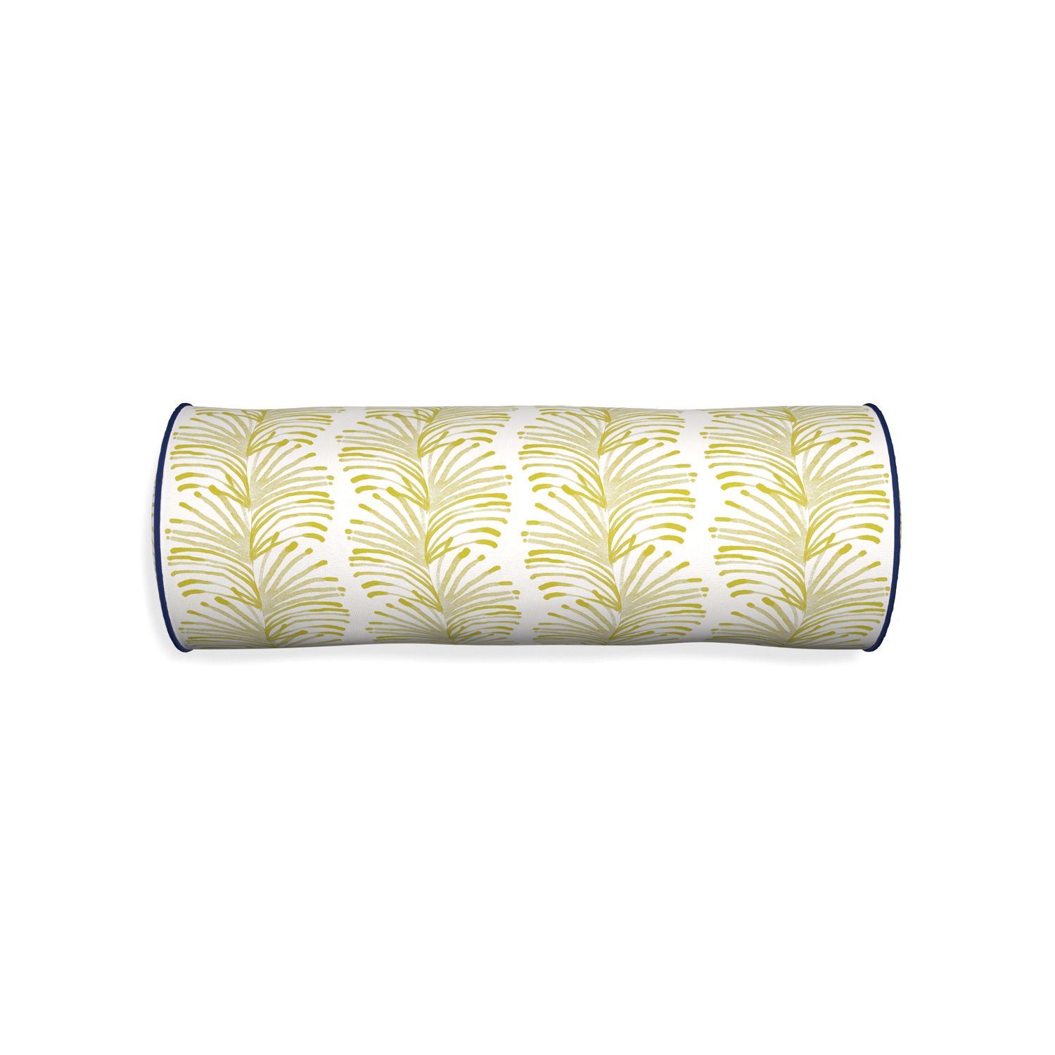 Bolster emma chartreuse custom pillow with midnight piping on white background