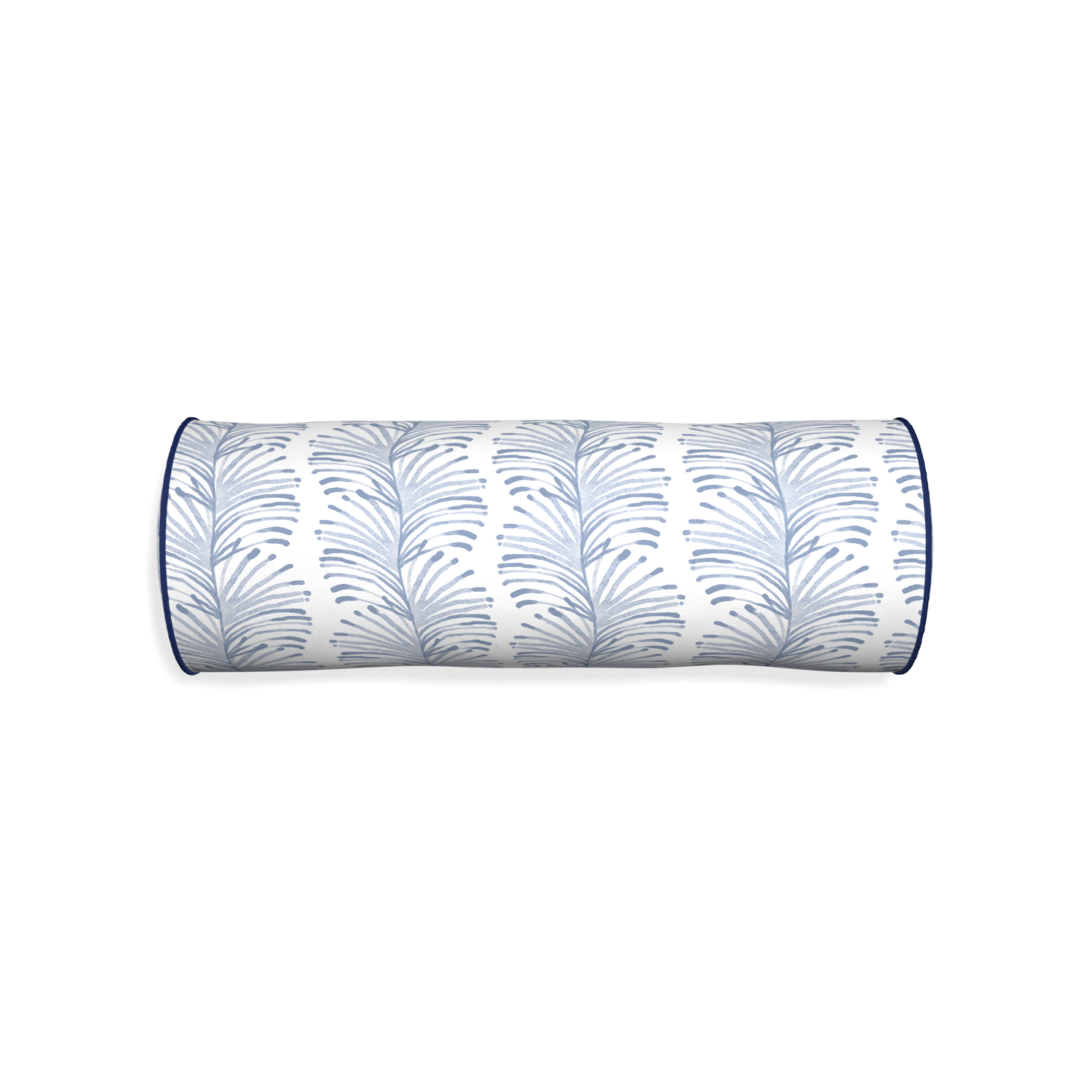 Bolster emma sky custom sky blue botanical stripepillow with midnight piping on white background