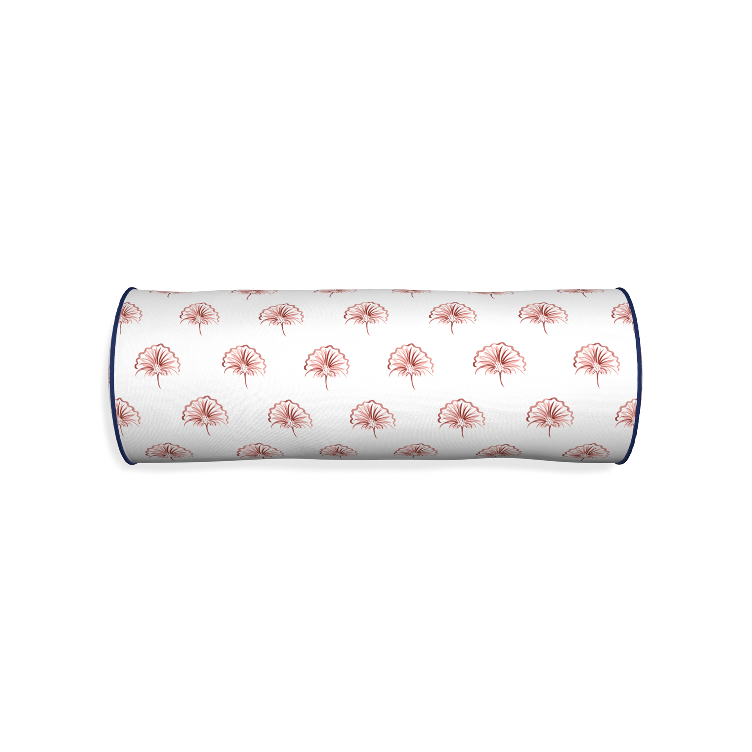 Bolster penelope rose custom floral pinkpillow with midnight piping on white background