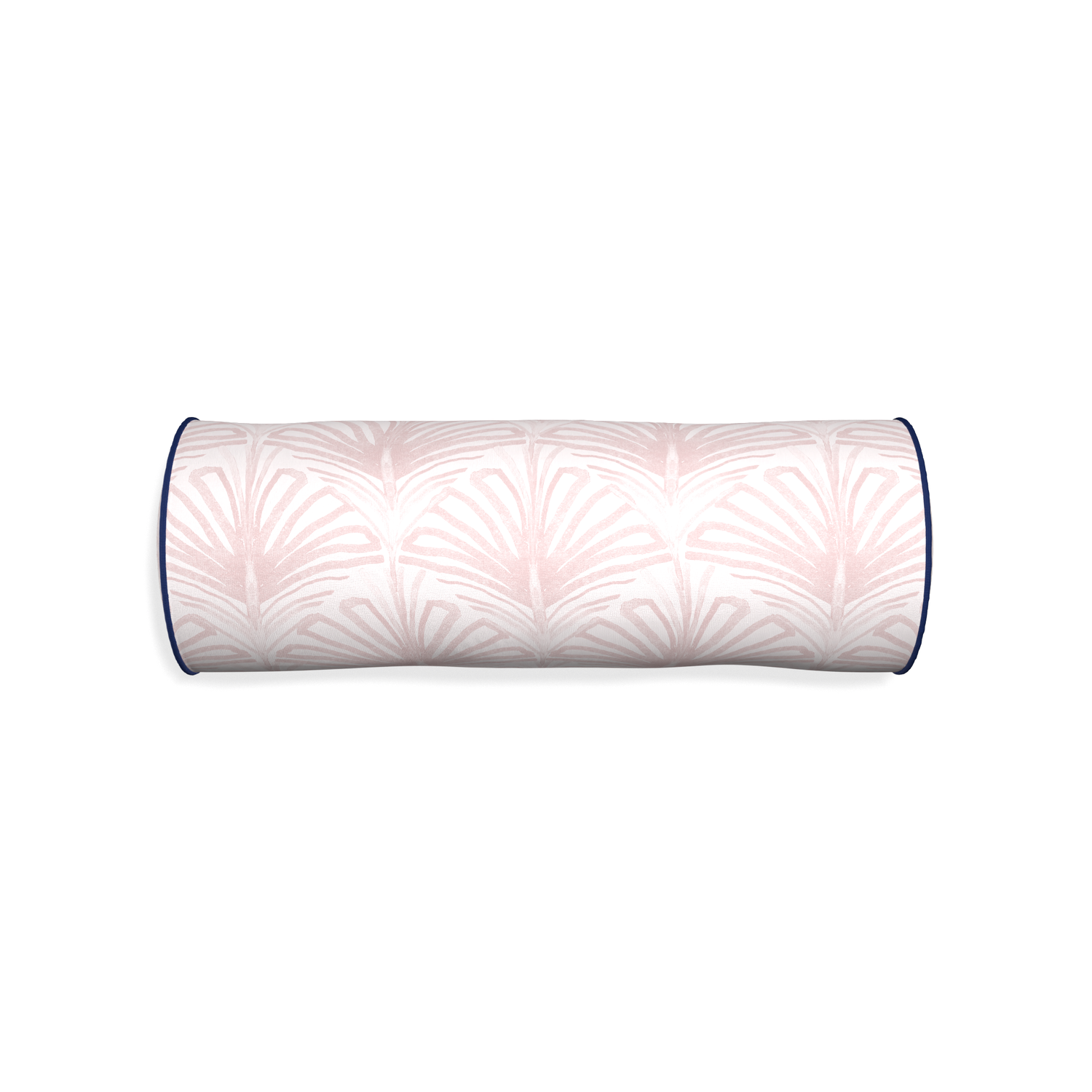Bolster suzy rose custom rose pink palmpillow with midnight piping on white background
