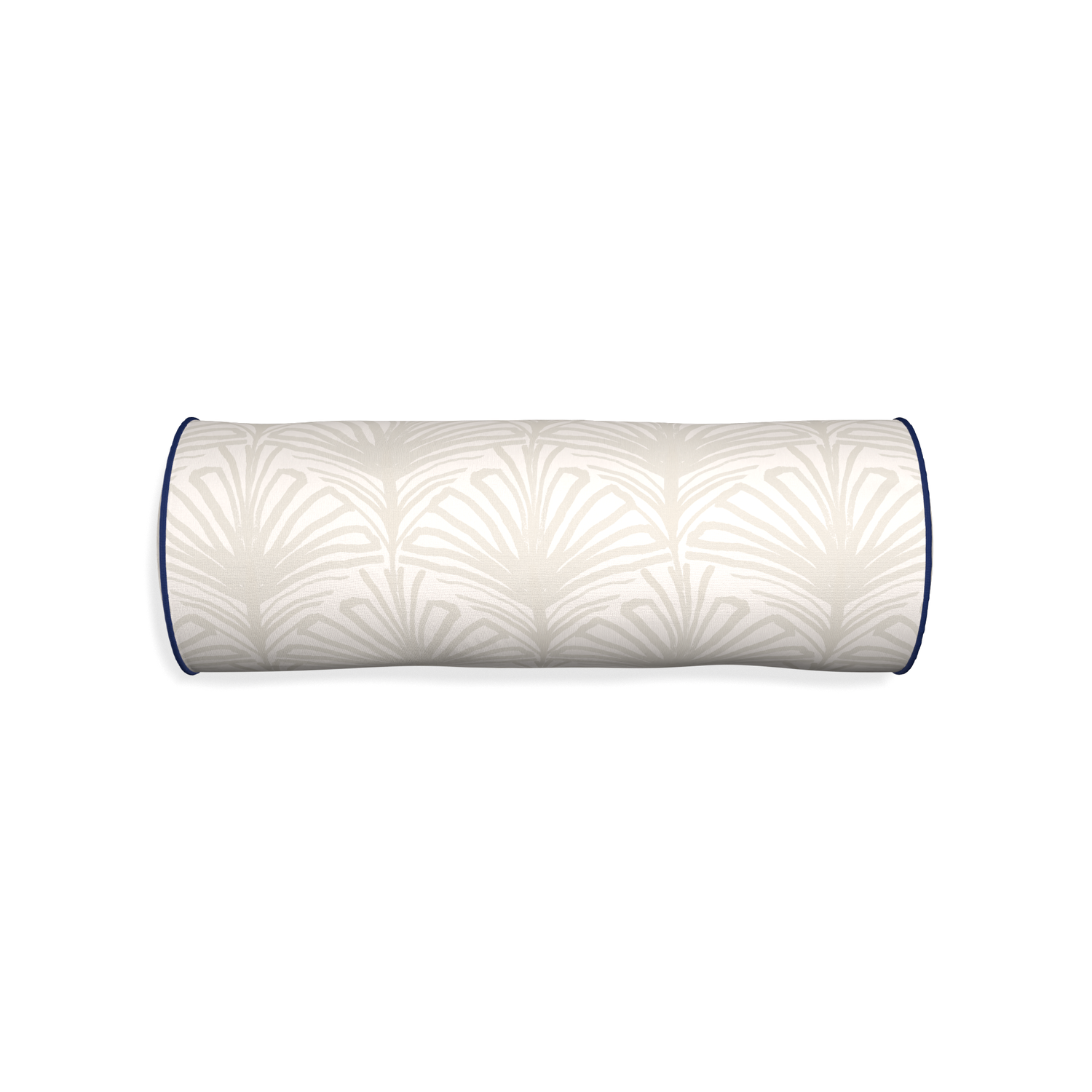 Bolster suzy sand custom beige palmpillow with midnight piping on white background