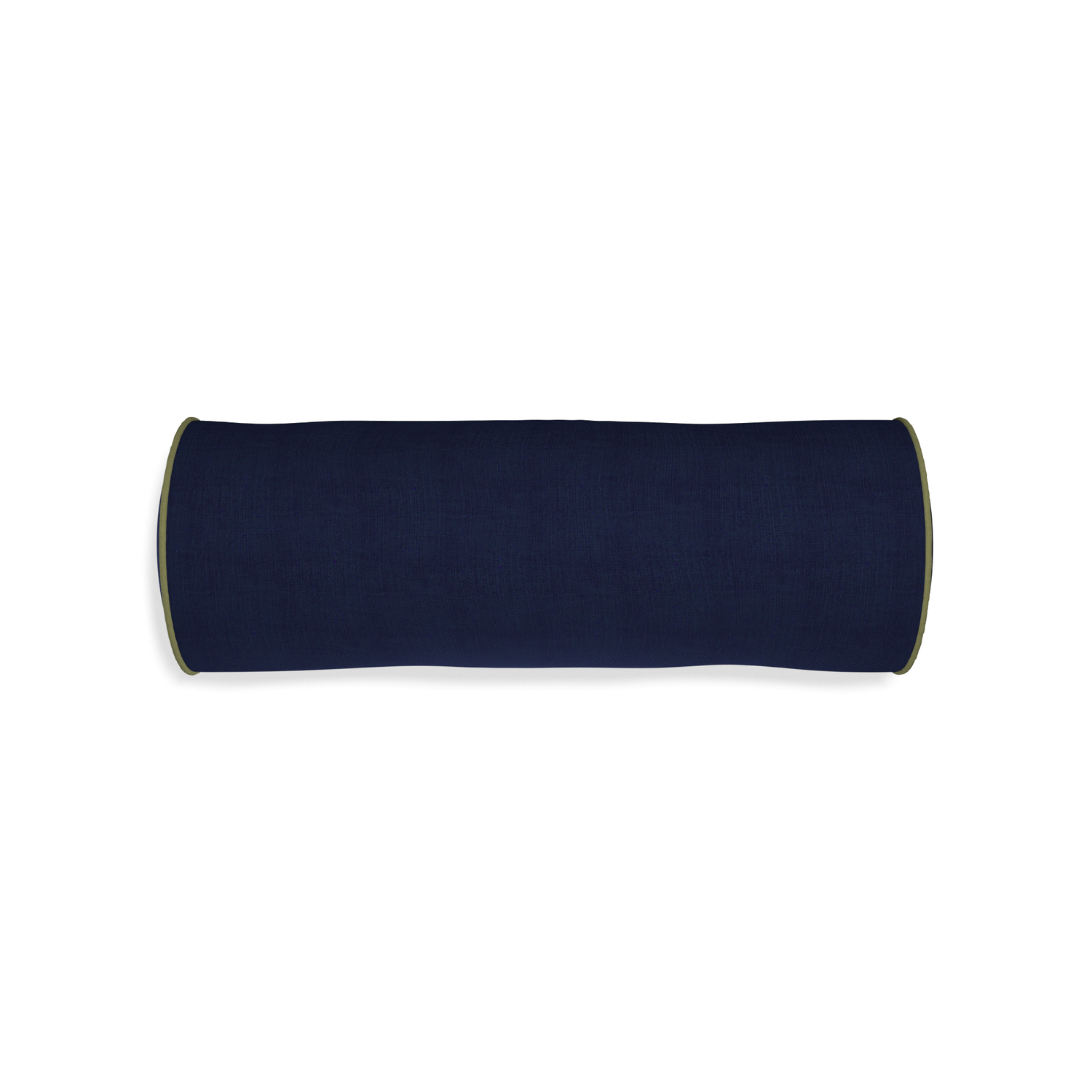bolster navy blue pillow with moss green piping 